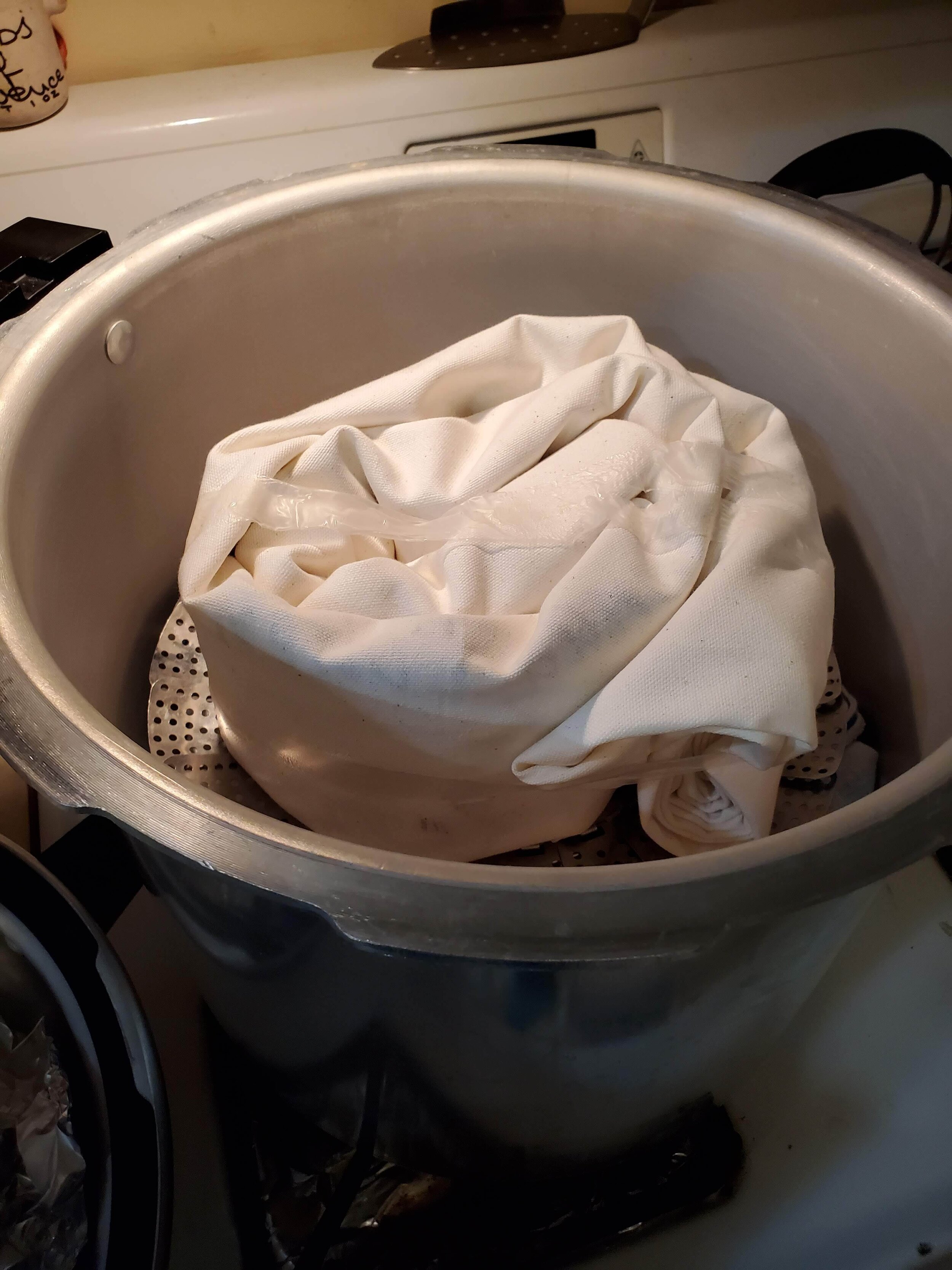 To set the dyes, I rolled up the whole silk and cooked it in a pressure cooker.