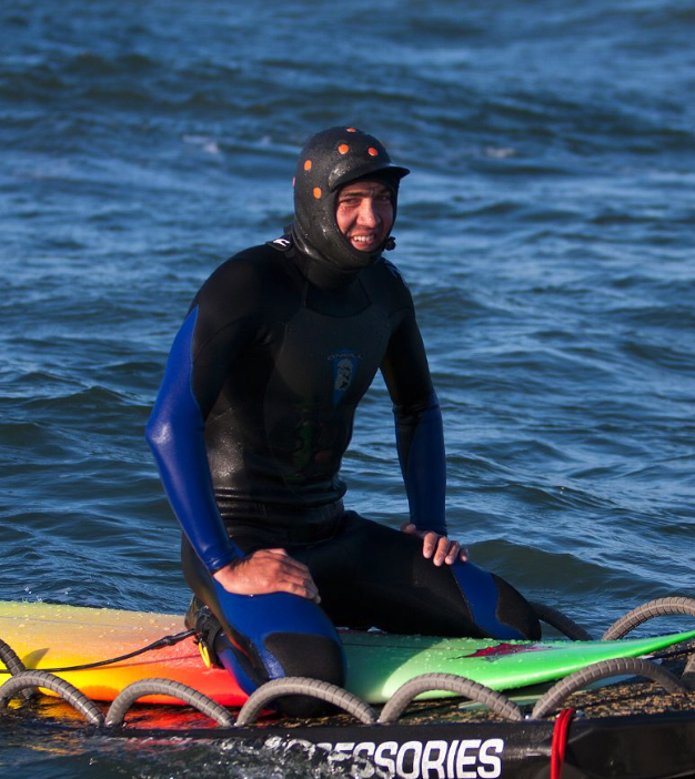 Greg Long uses face replacement hood - Chasing Mavericks