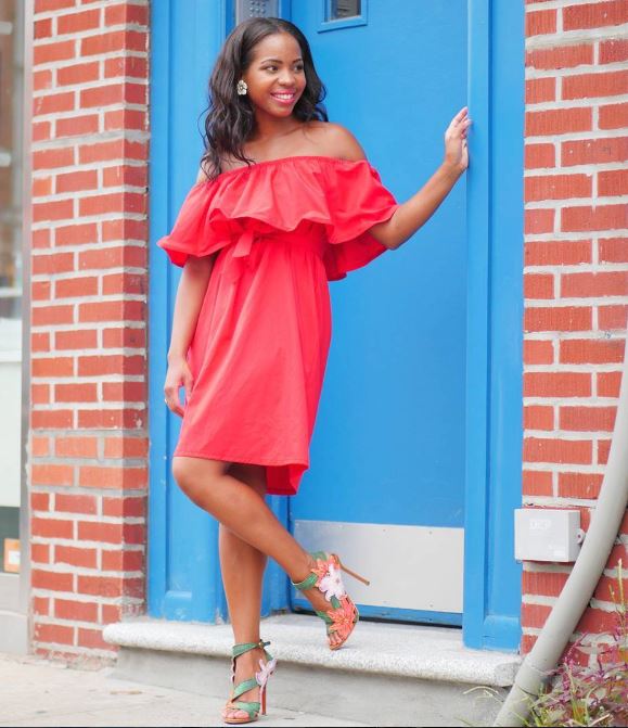 Choies Red Off the Shoulder Dress, shot by Eddie Woods