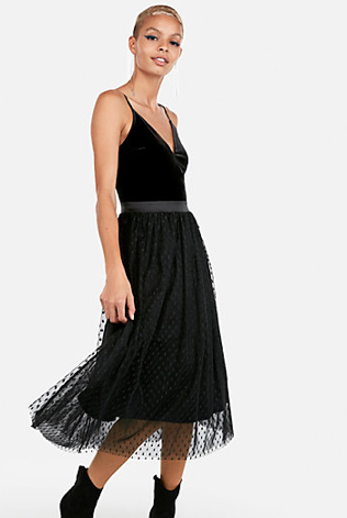 Velvet Bodice Tulle Midi Dress