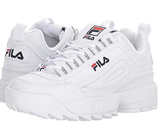 Fila Women's Disruptor II Premium Sneakers, White/Fila Navy/Fila Red