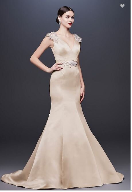 Cap Sleeve Champagne Mermaid Wedding Dress.JPG