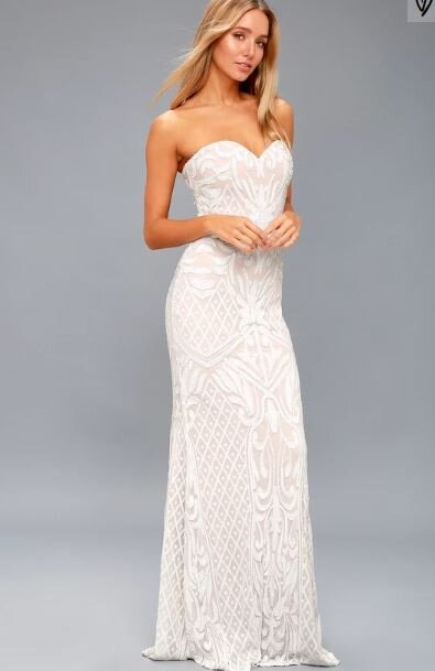 Olivia White Sequined Strapless Dress Lulus Weddings.JPG