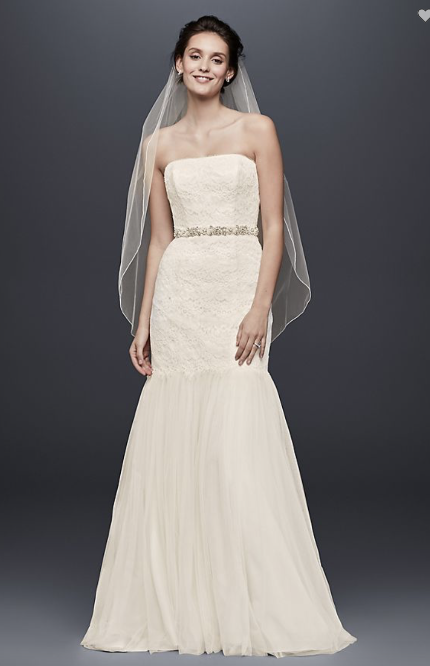 Strapless Lace Trumpet with Tulle Skirt