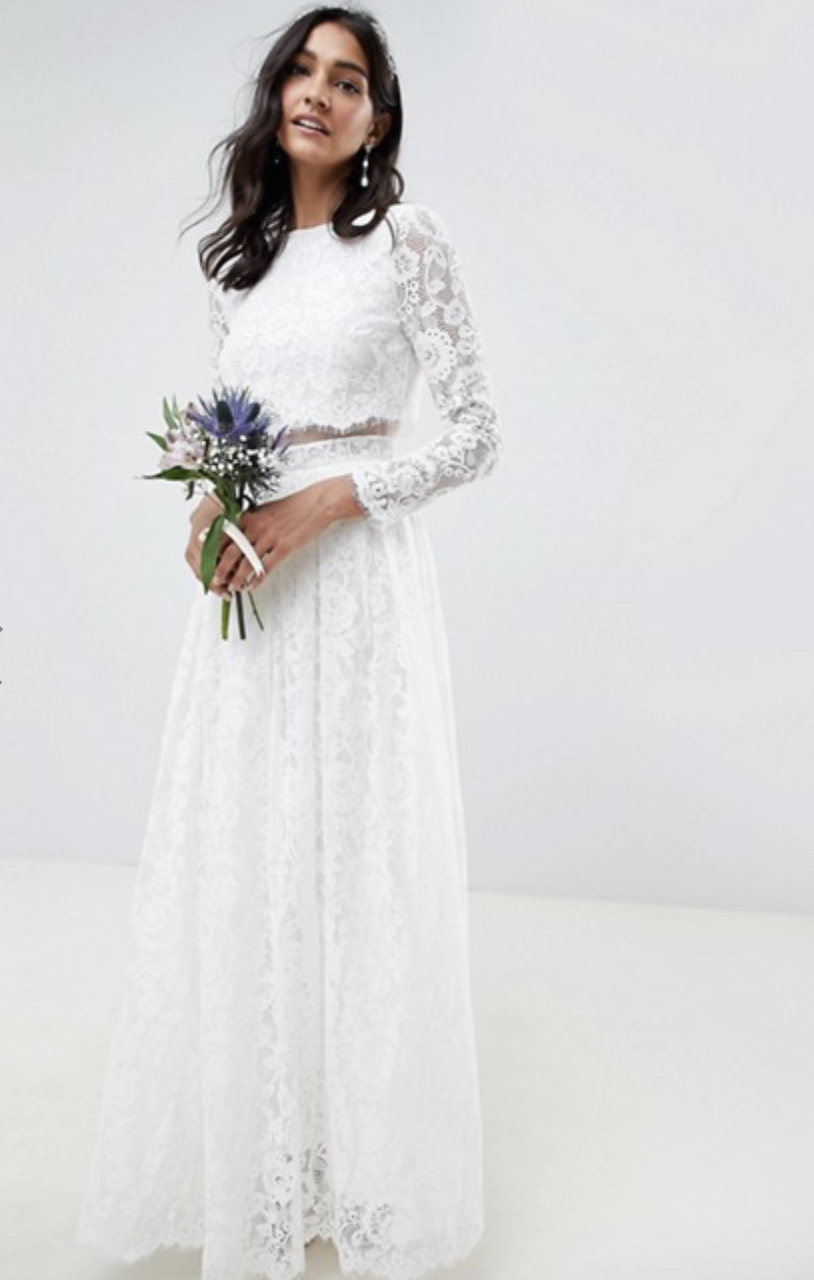 ASOS EDITION lace long sleeve crop top maxi wedding dress