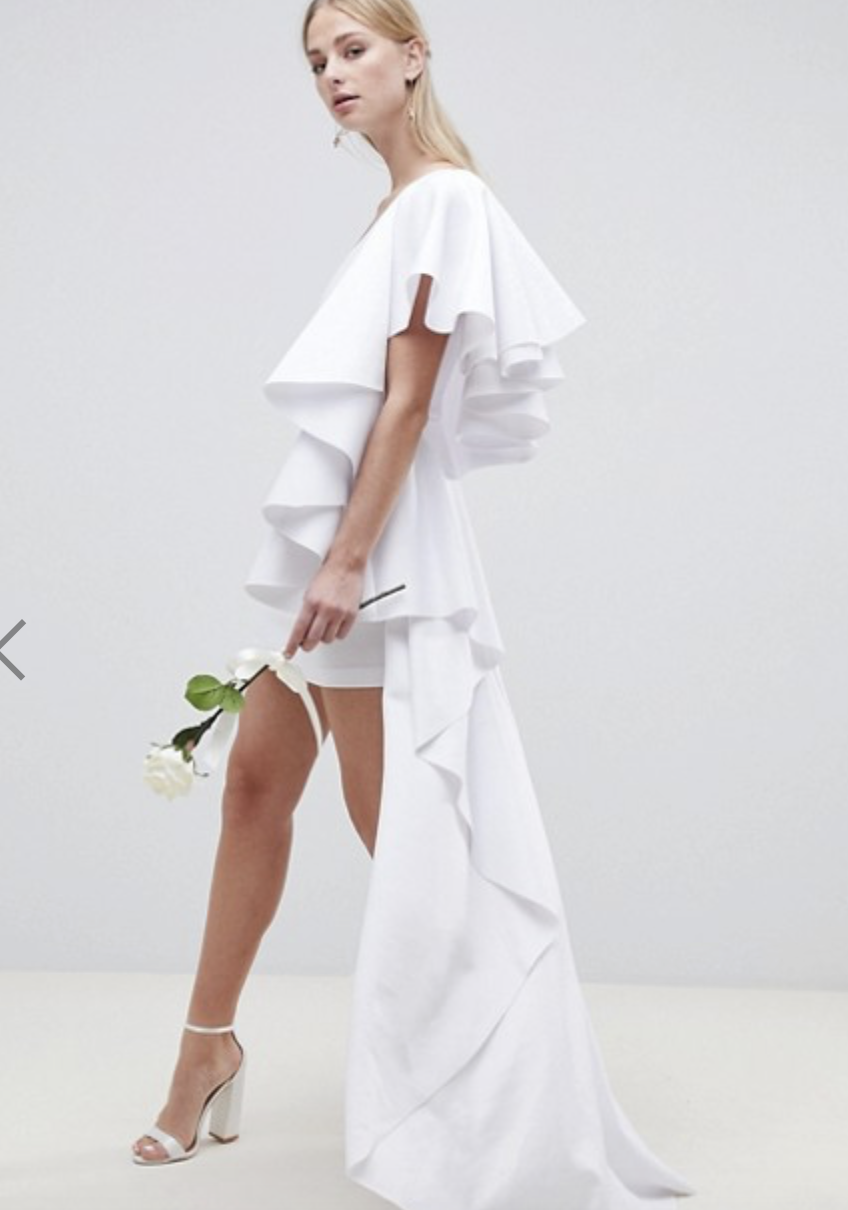 ASOS EDITION asymmetric ruffle wedding dress with high low hem