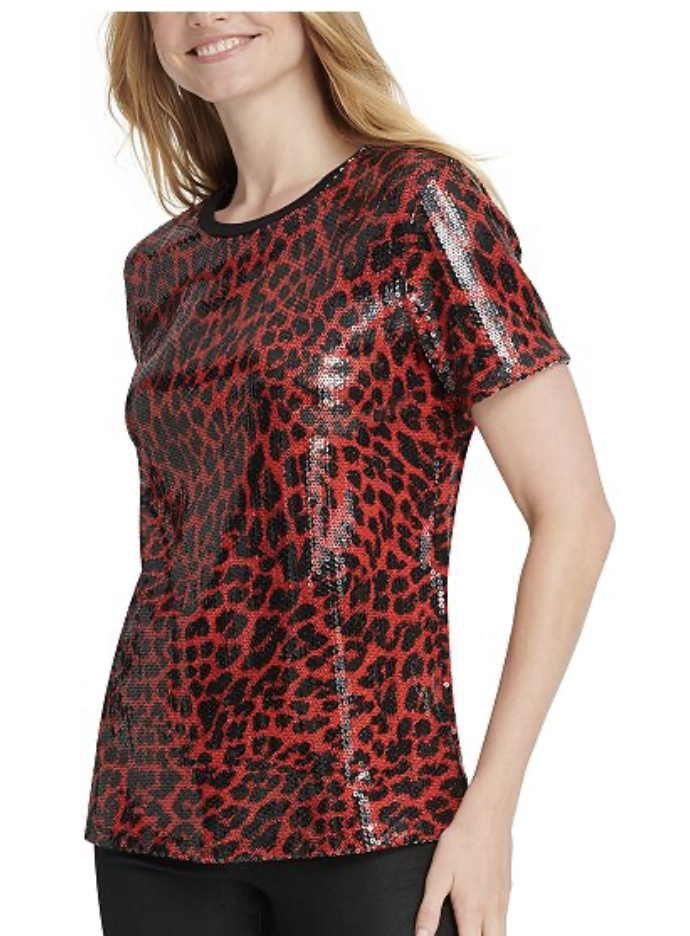 Animal-Print Sequined Top