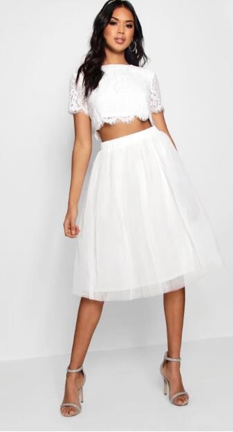 Woven Lace Top &amp; Contrast Midi Skirt Co-Ord