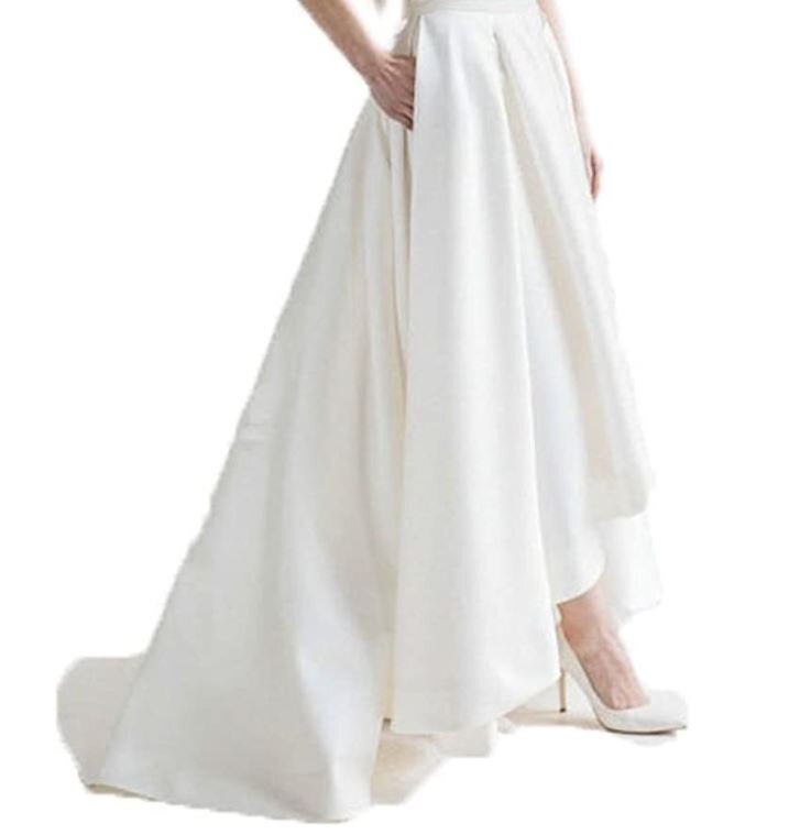 White Satin High Low Bridal Skirt.JPG