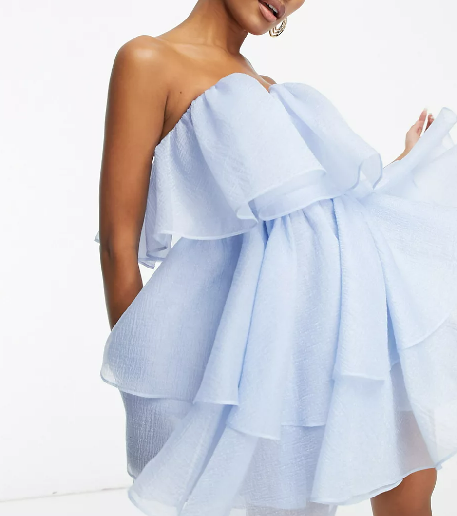 ASOS LUXE chiffon bandeau tiered mini dress in blue.png