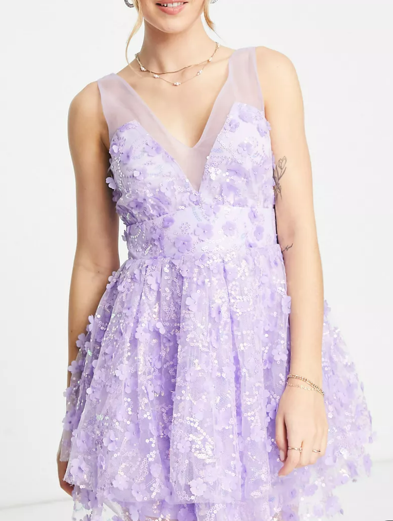 Maya 3D floral super mini dress in purple.png