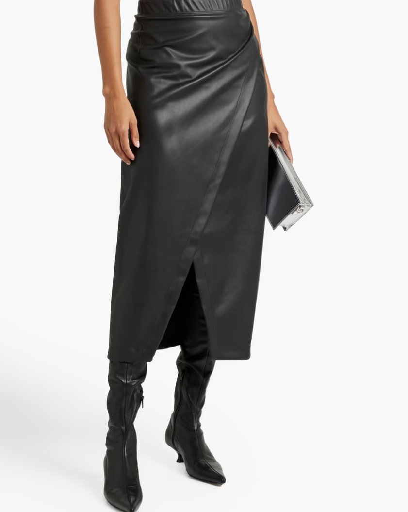 Enza Costa Wrap-effect faux leather midi skirt.png