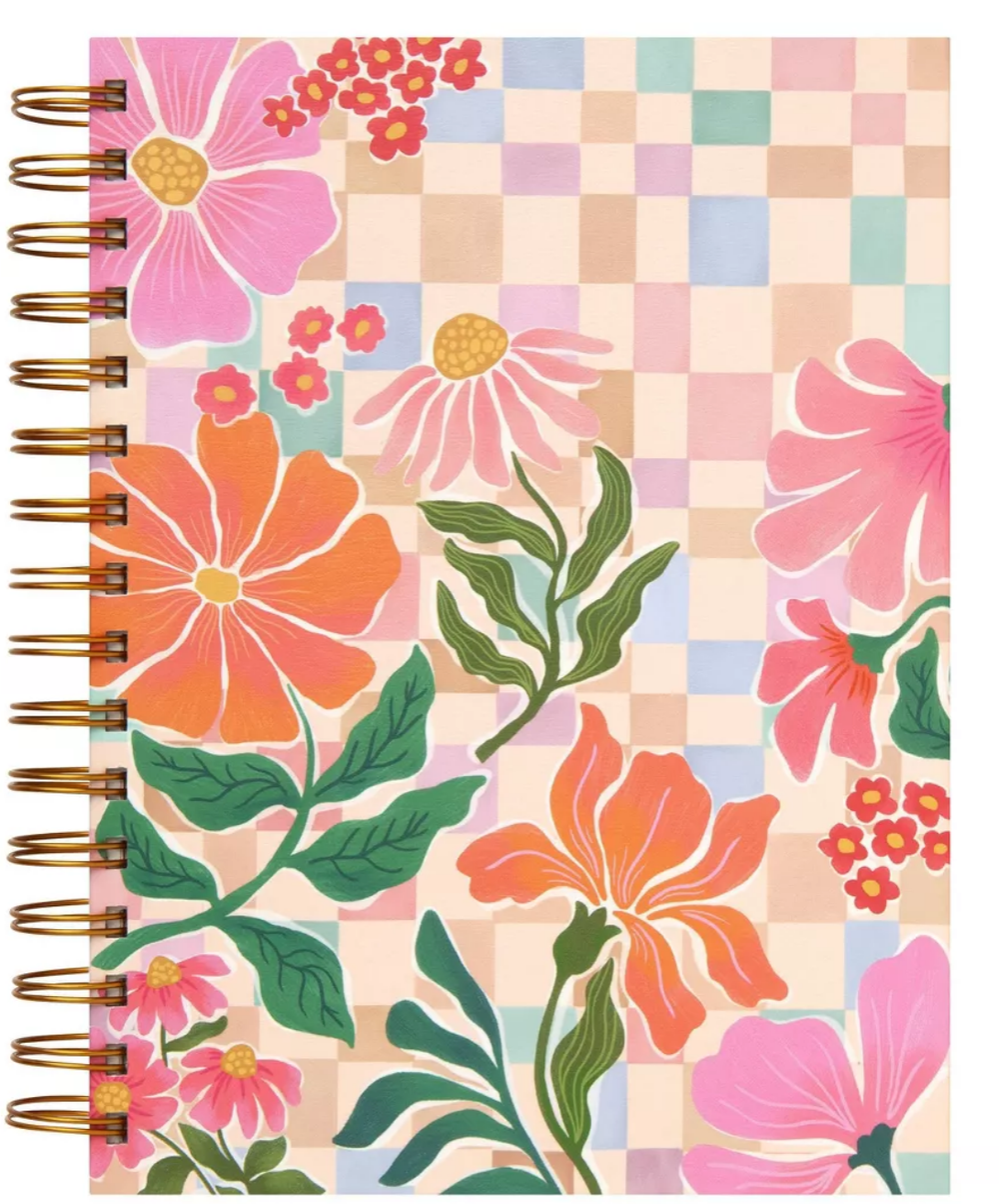 floral checkerboard spiral bound notebook.png