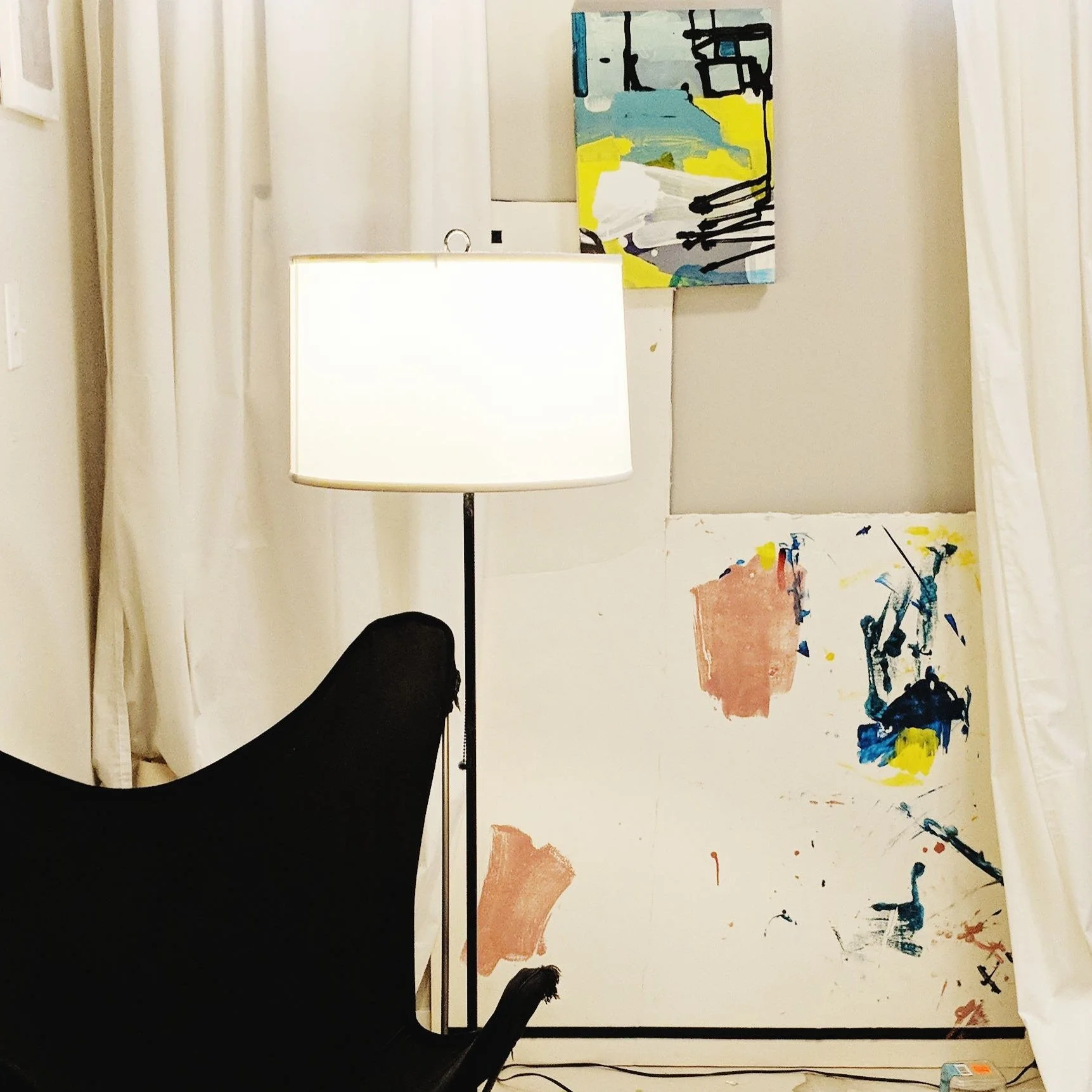 Scene from Abueva's studio. Shop original abstract oil paintings by Anne Abueva. Each piece is one-of-a-kind, ships worldwide, and is available directly from the studio or through select gallery partners.