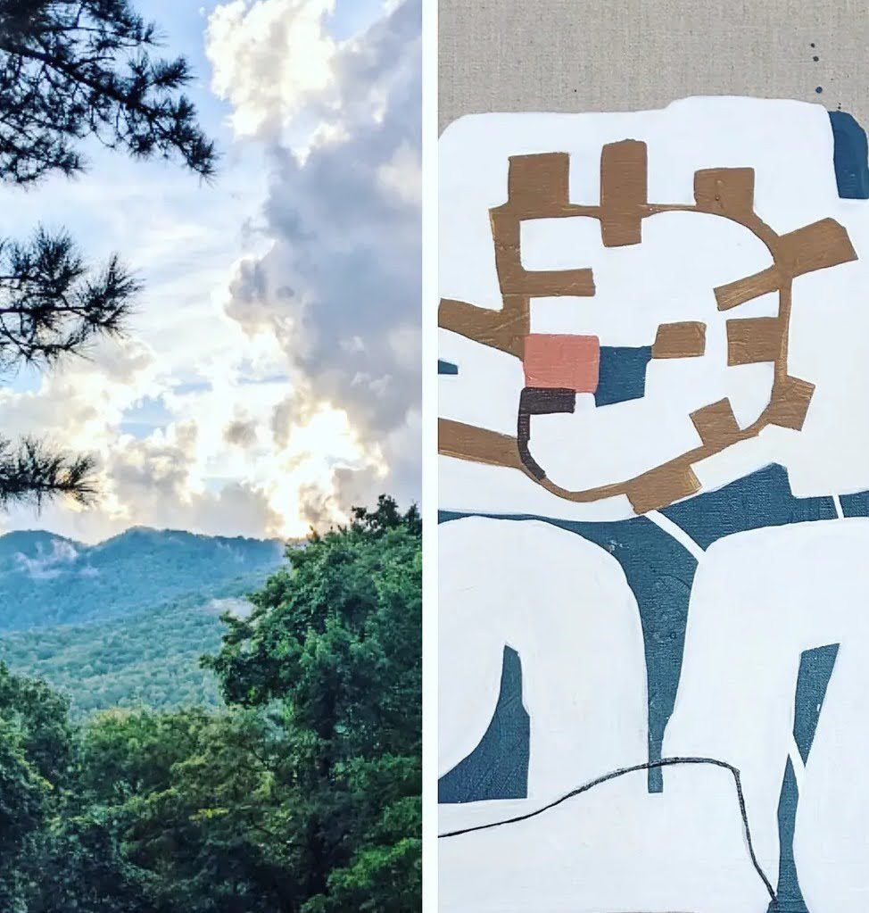 mountain sunset, neutral hues abstract painting