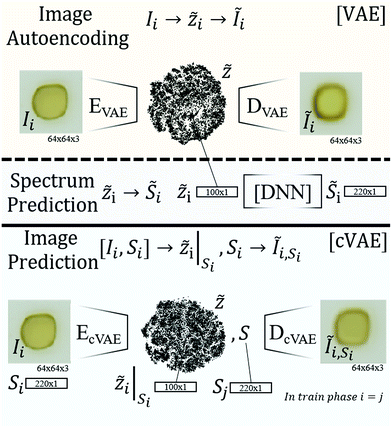 Reprinted from Stein, H., Guevarra, D., Newhouse, P., Soedarmadji, E., Gregoire, J. Machine learning of optical properties of materials – predicting spectra from images and images from spectra. Chemical Sciences, DOI: 10.1039/C8SC03077D (2018). Schematic visualization of the 3 types of learning models for optical properties of materials.
