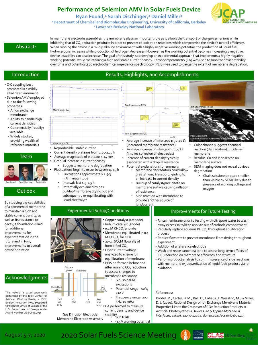 Performance of Selemion AMV in Solar Fuels Device