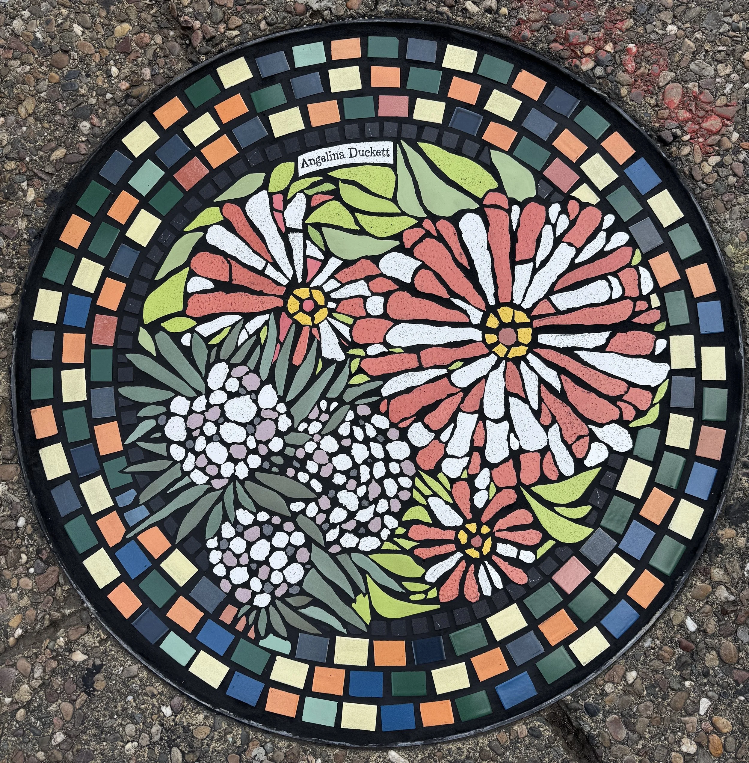  2026  4th Street, Santa Rosa, CA  Commissioned by the Downtown Action Organization of Santa Rosa  #7 in a series of 8 sidewalk medallions 