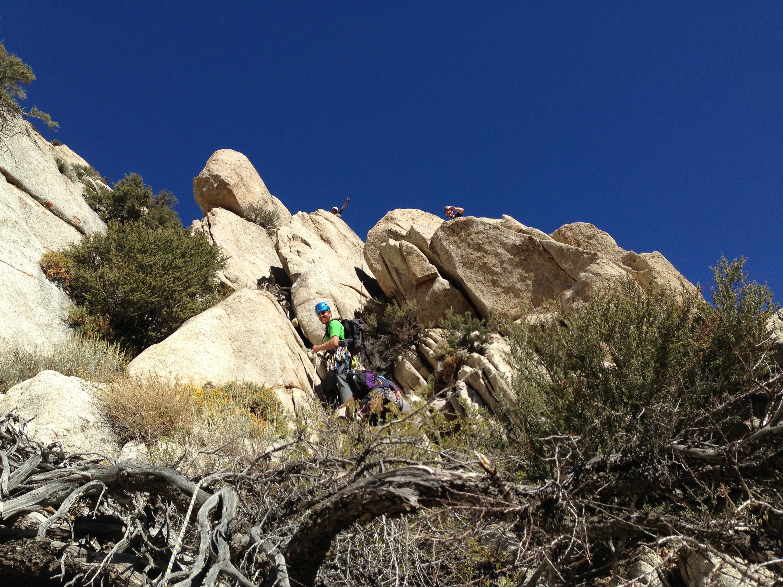 My first climb was with a group of 5 other guys, and we simply went straight up the mountain right near our campsite. The climbing ranged from 3rd class to about 5.7, and we got some 15 pitches up before we decided it was time to come back down for beer.