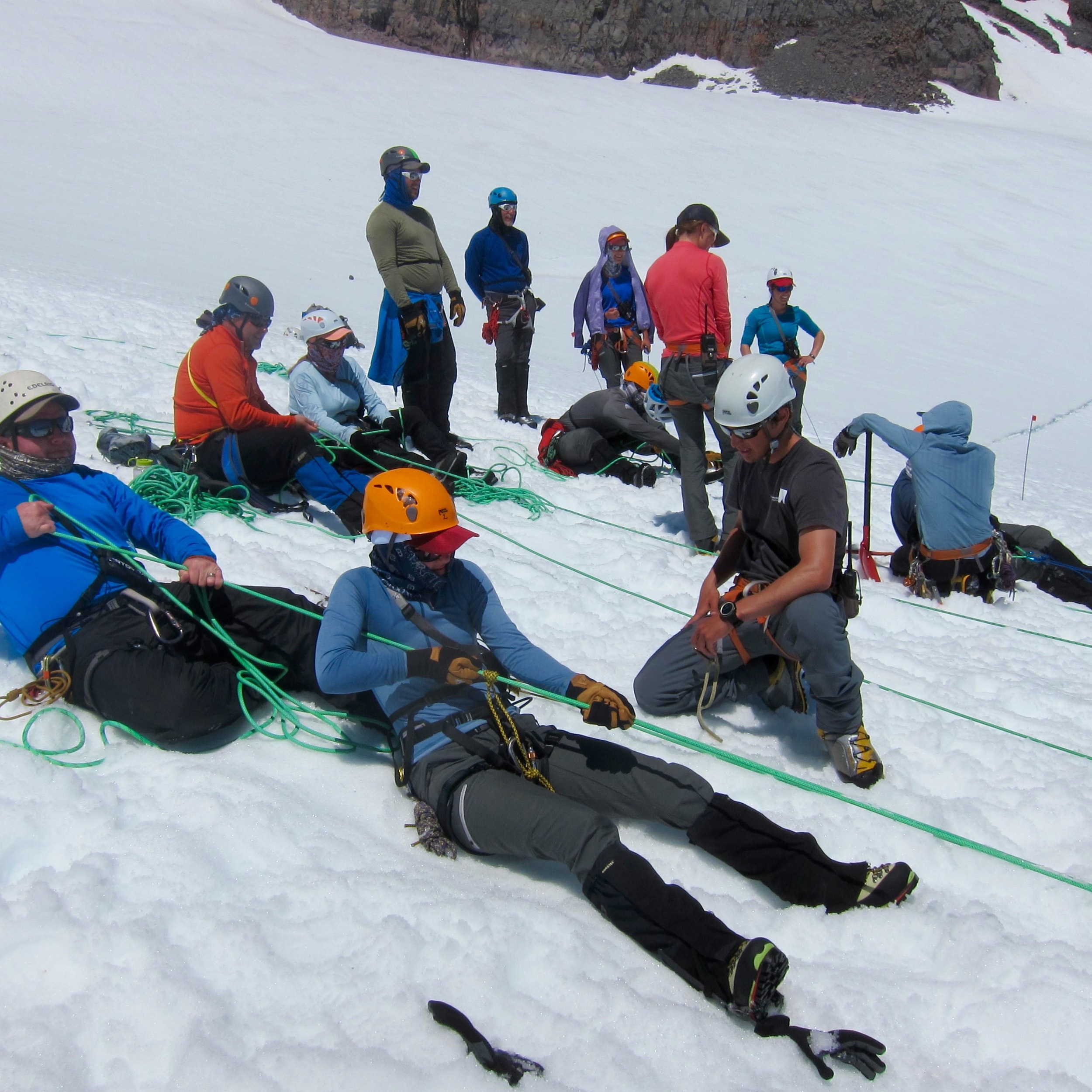 Crevasse rescue practice. Don't forget your prusiks! 