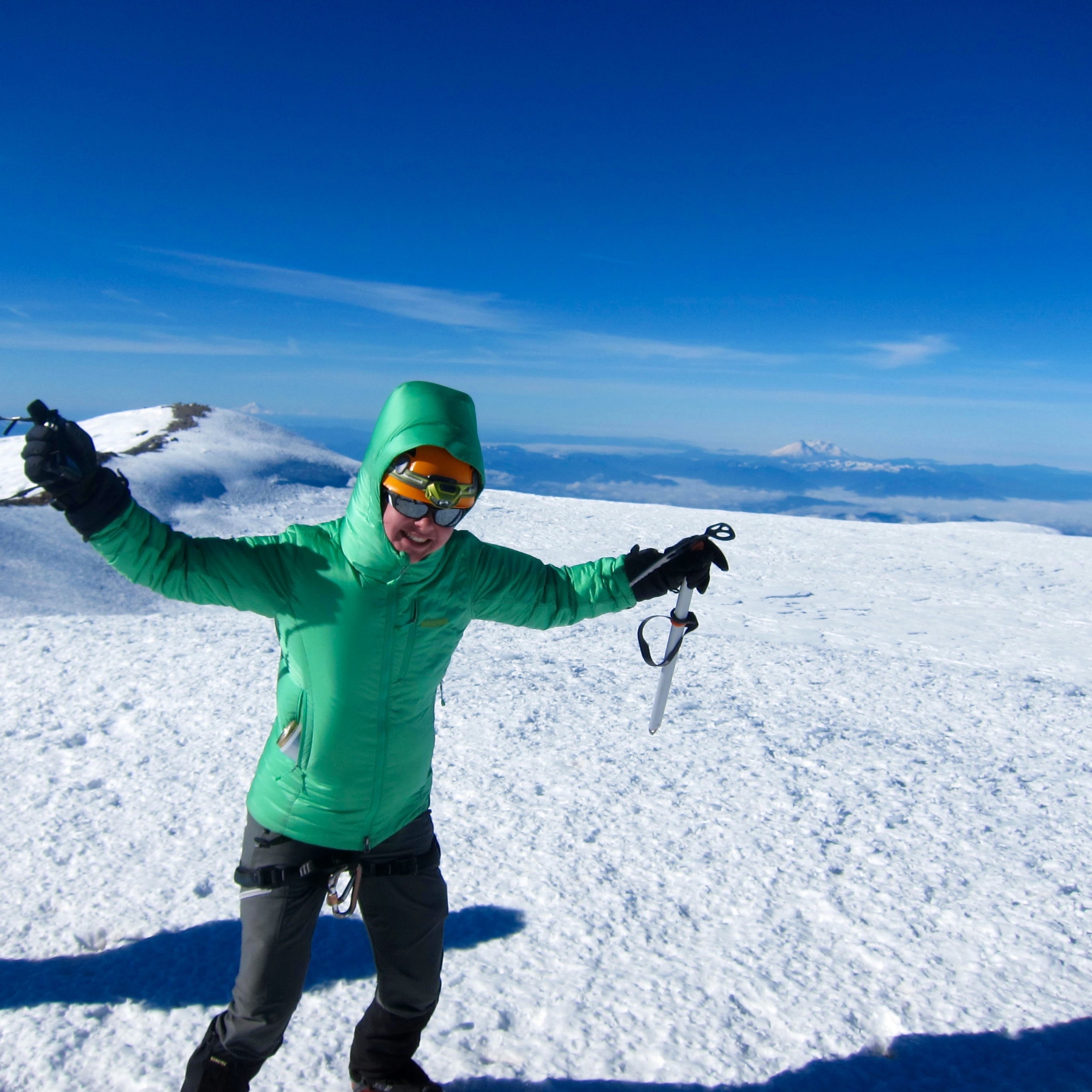 Windy! Mt. St. Helens in the background. It was once a bit taller.