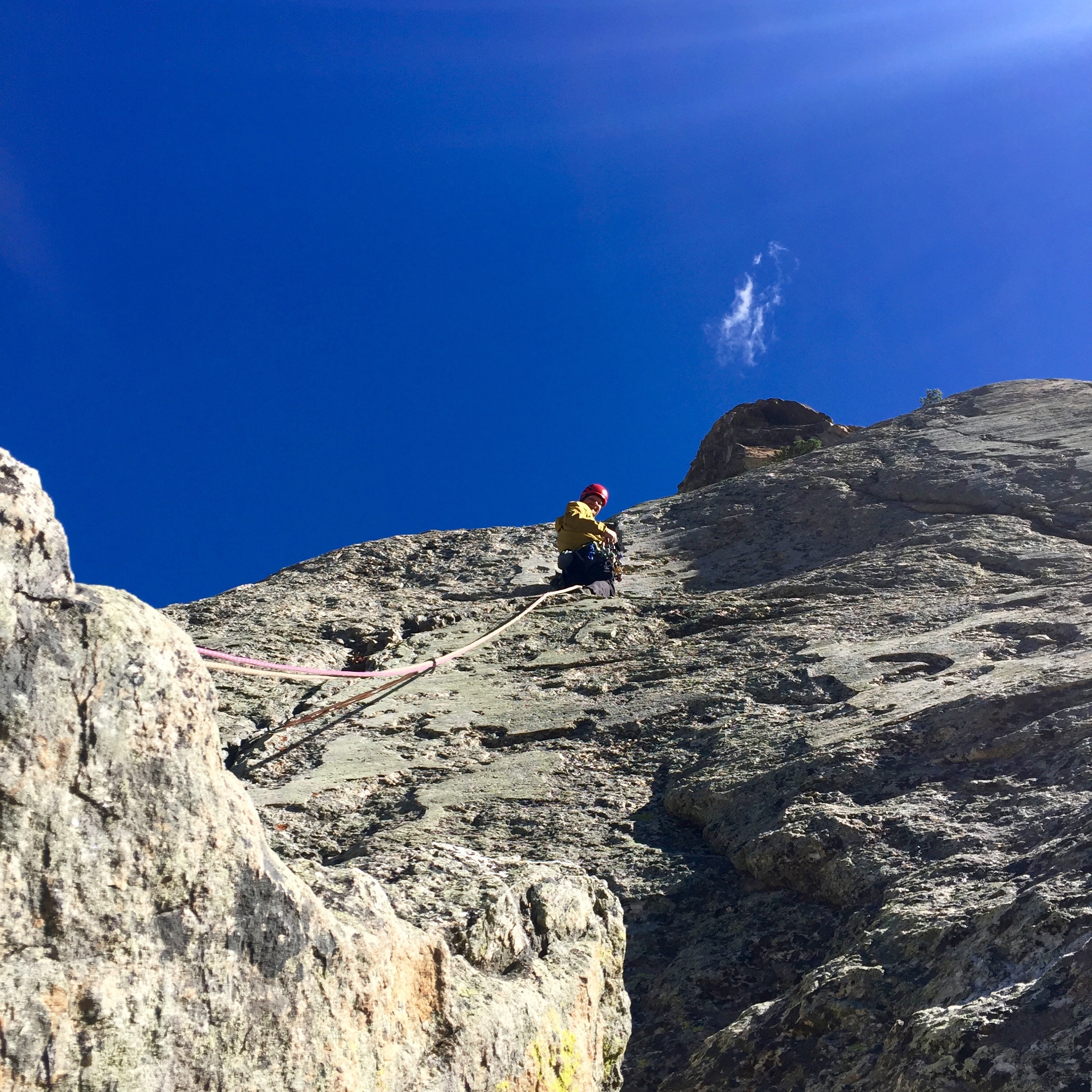 Jeff leading a pitch with tons of glacier polish. We were about 500' above the valley floor, which meant these were some massive glaciers!