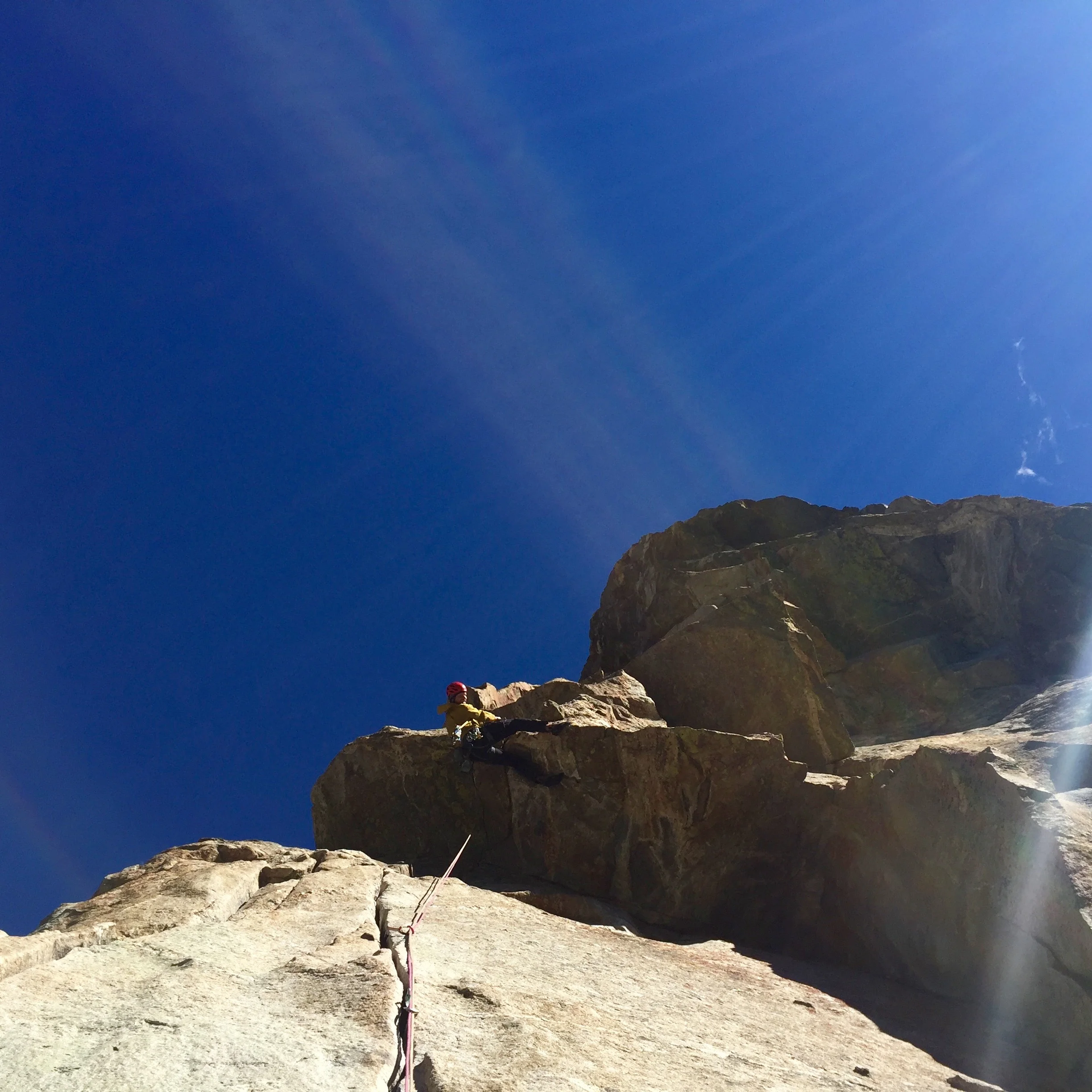 The route goes at 5.8, but there were two pitches with 5.10 roof variations which we had to take!