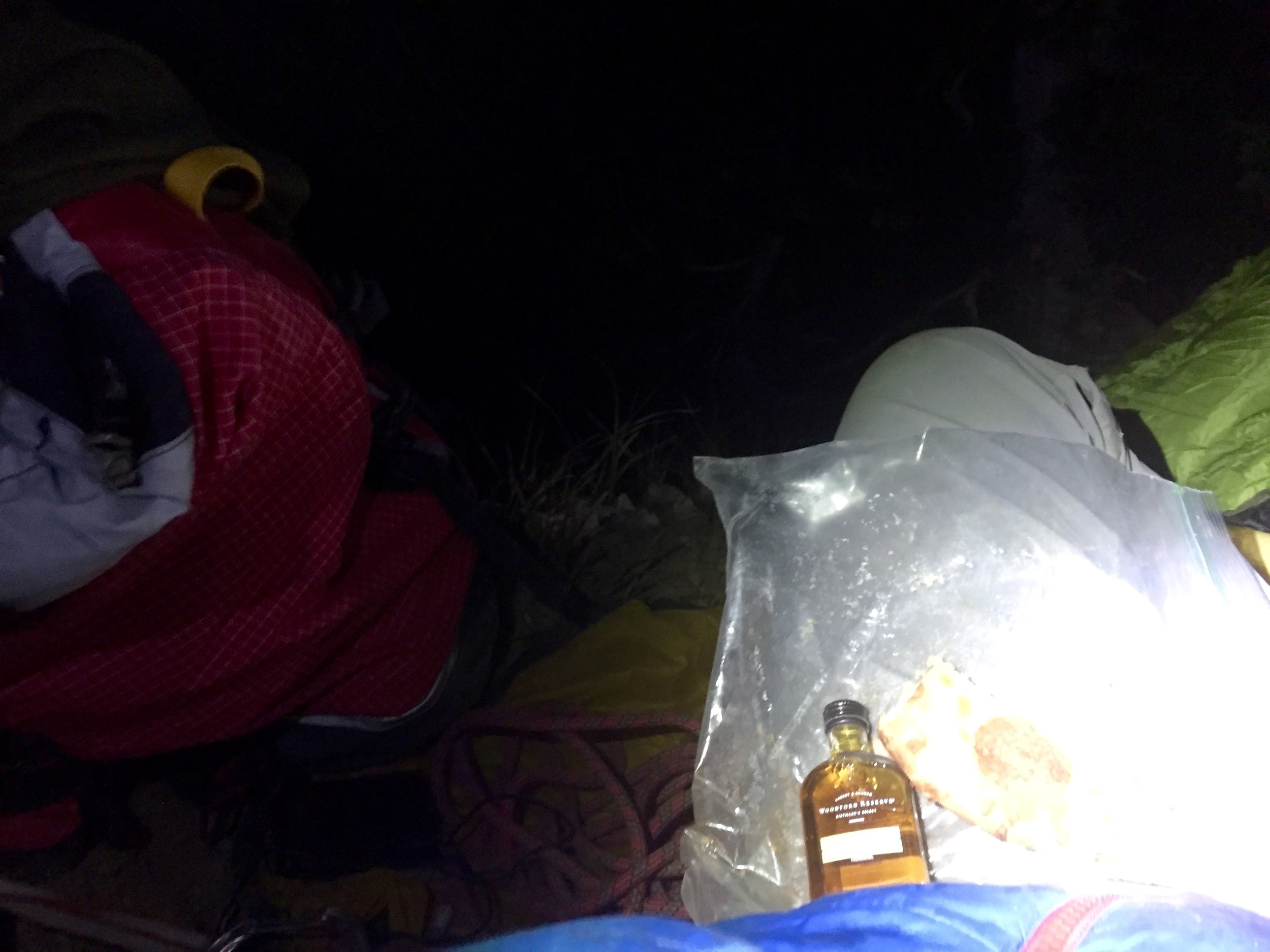 A perfect dinner for being in the mountains; whiskey and pizza!