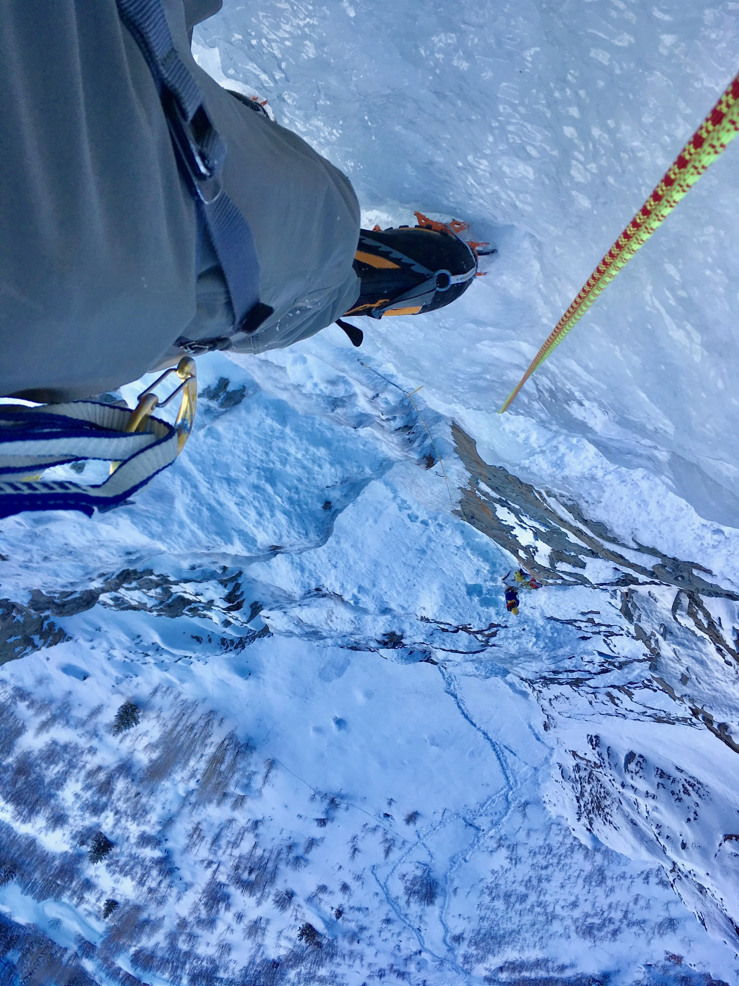 Jeff looking back down to me at the belay.