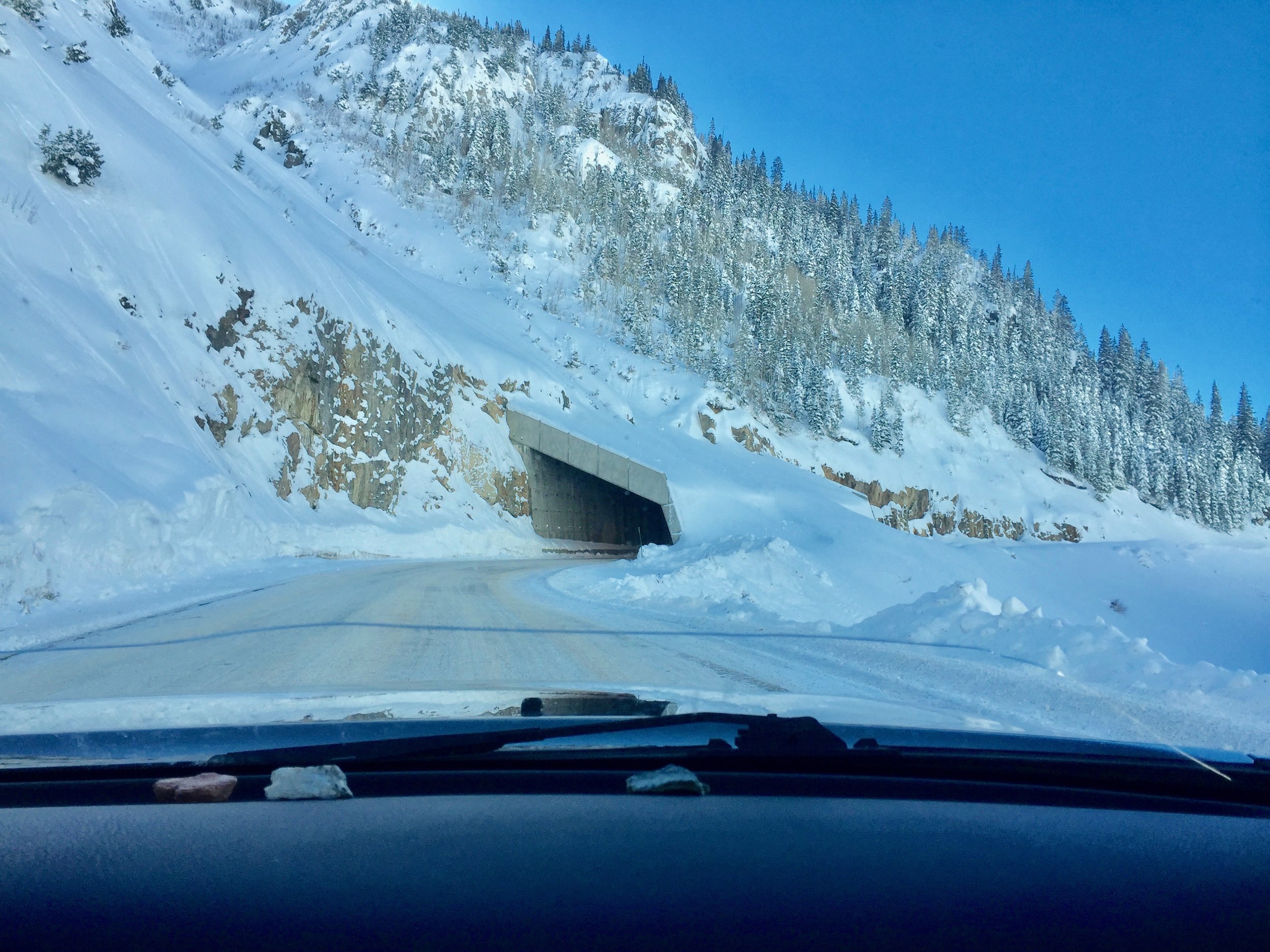 Avalanche shed over the road. Not something you see on the east coast!