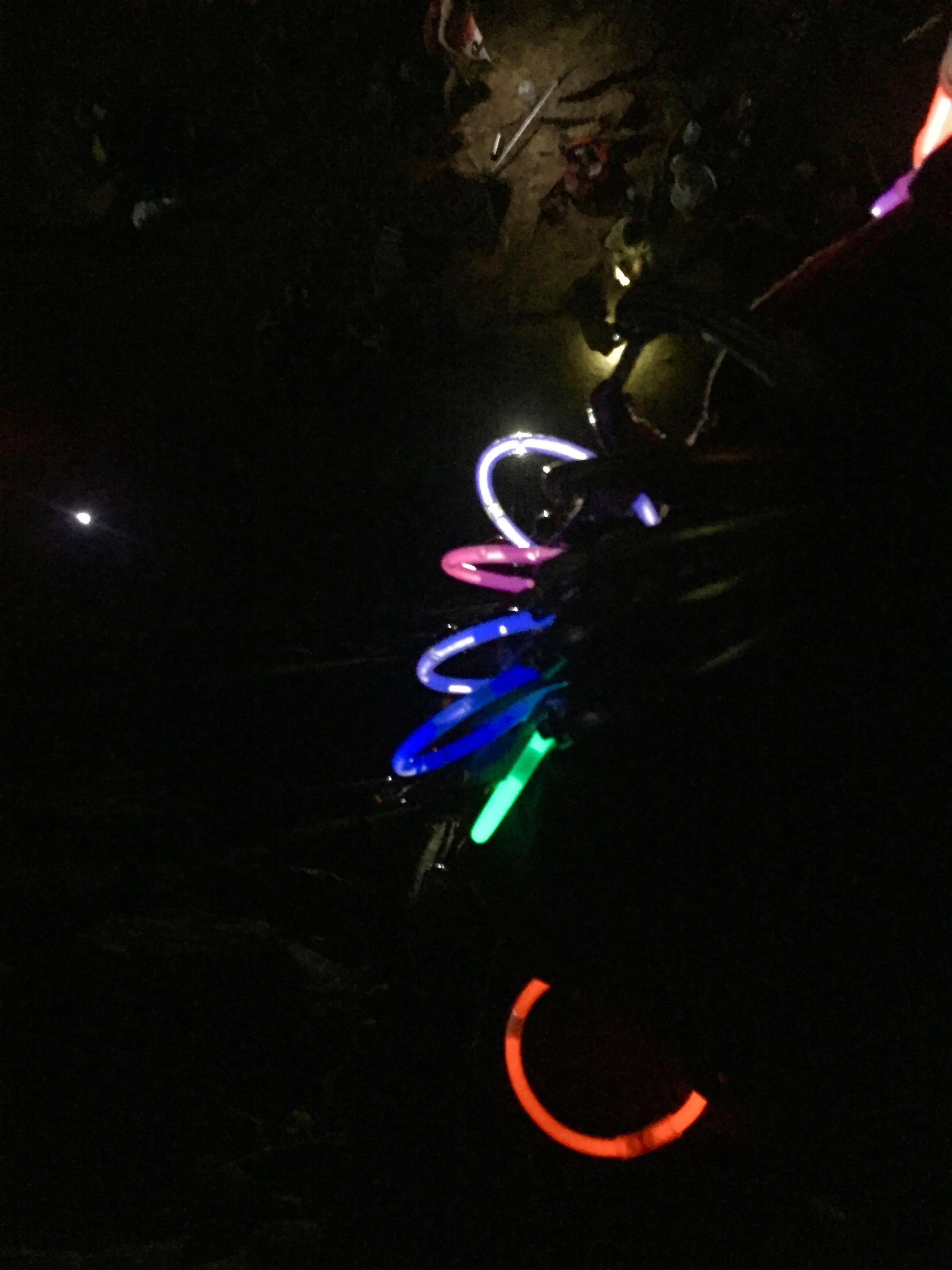 Glow sticks on all draws are a requirement for night climbing