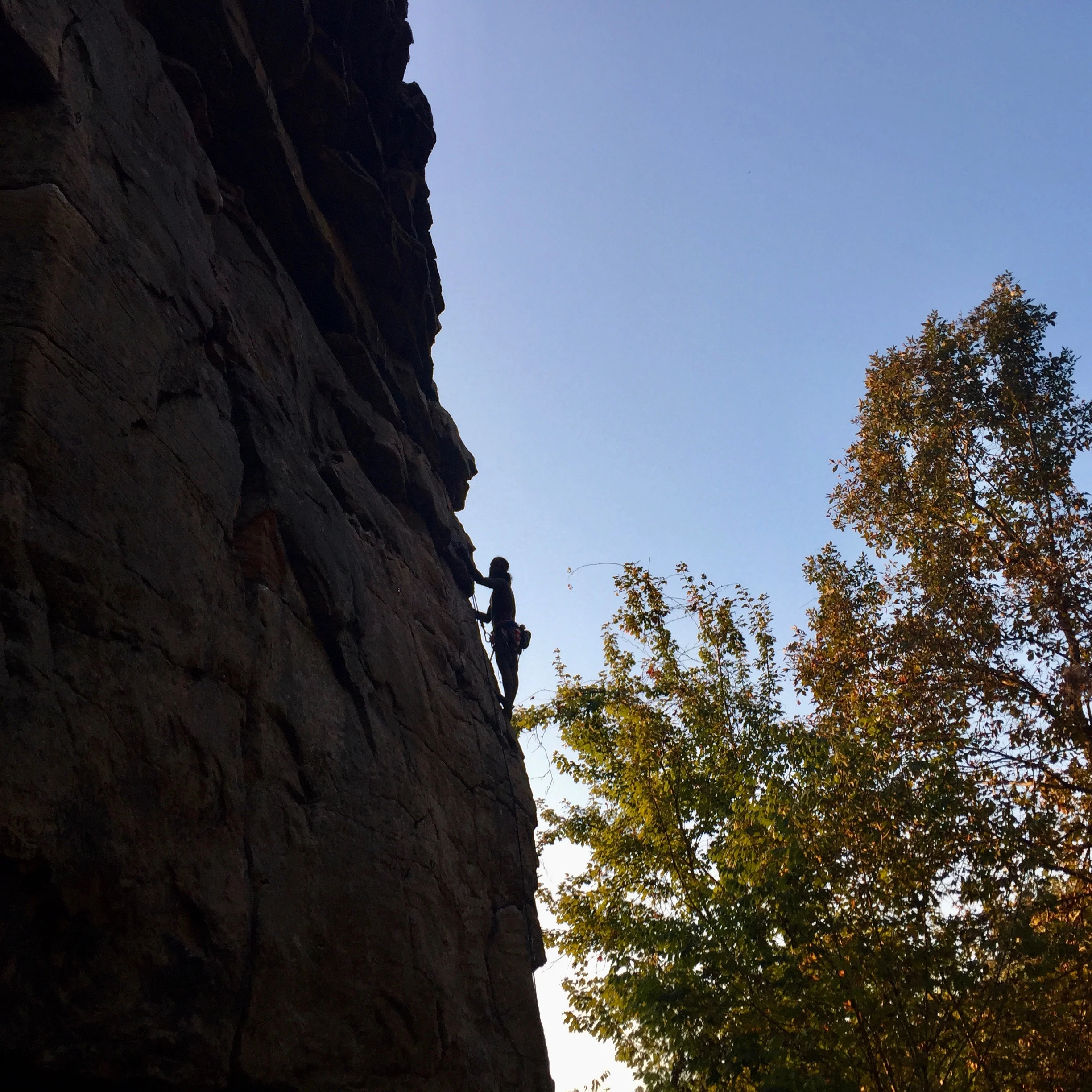 Another climber on a 5.8 arete, one of the last routes we ticked
