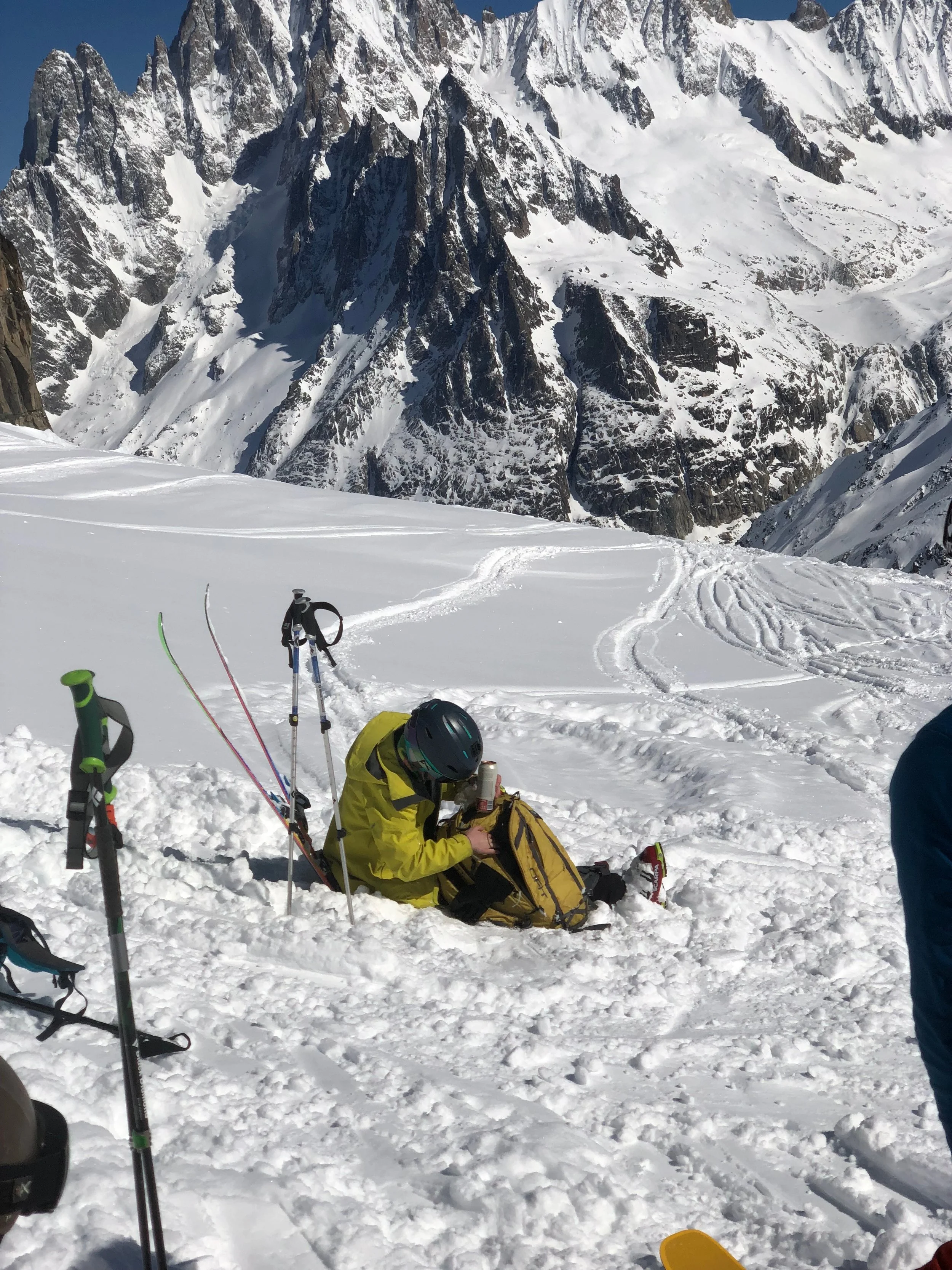 In Eiger Sanction style, we put the beers in Nika’s pack. We shall continue with style!