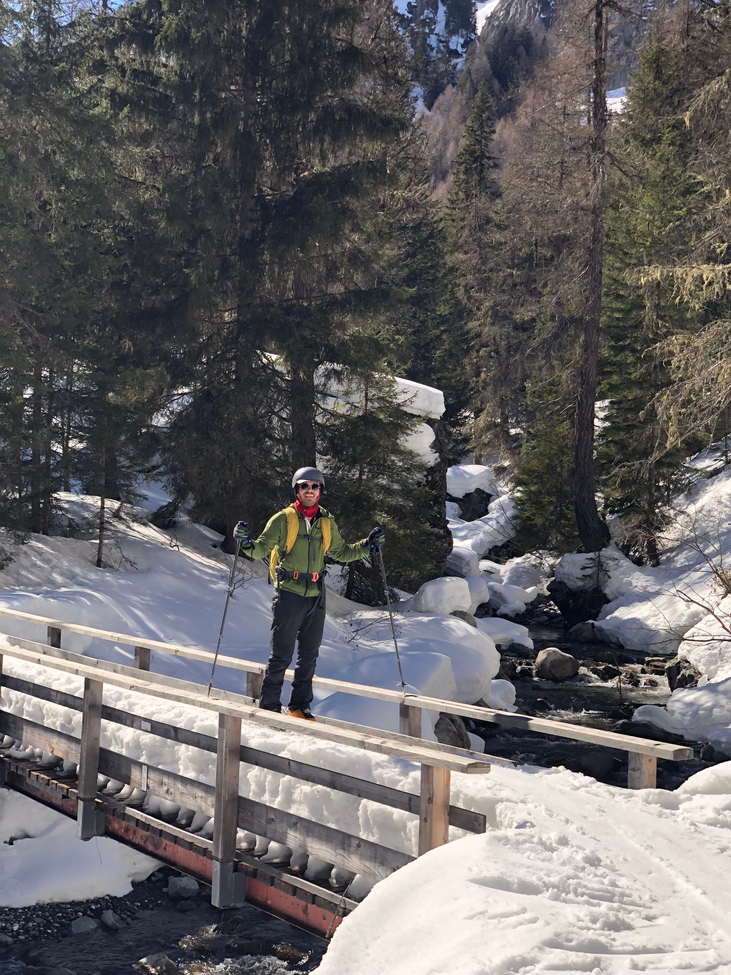 Using the handrails to plant my poles, made for a great photo op…