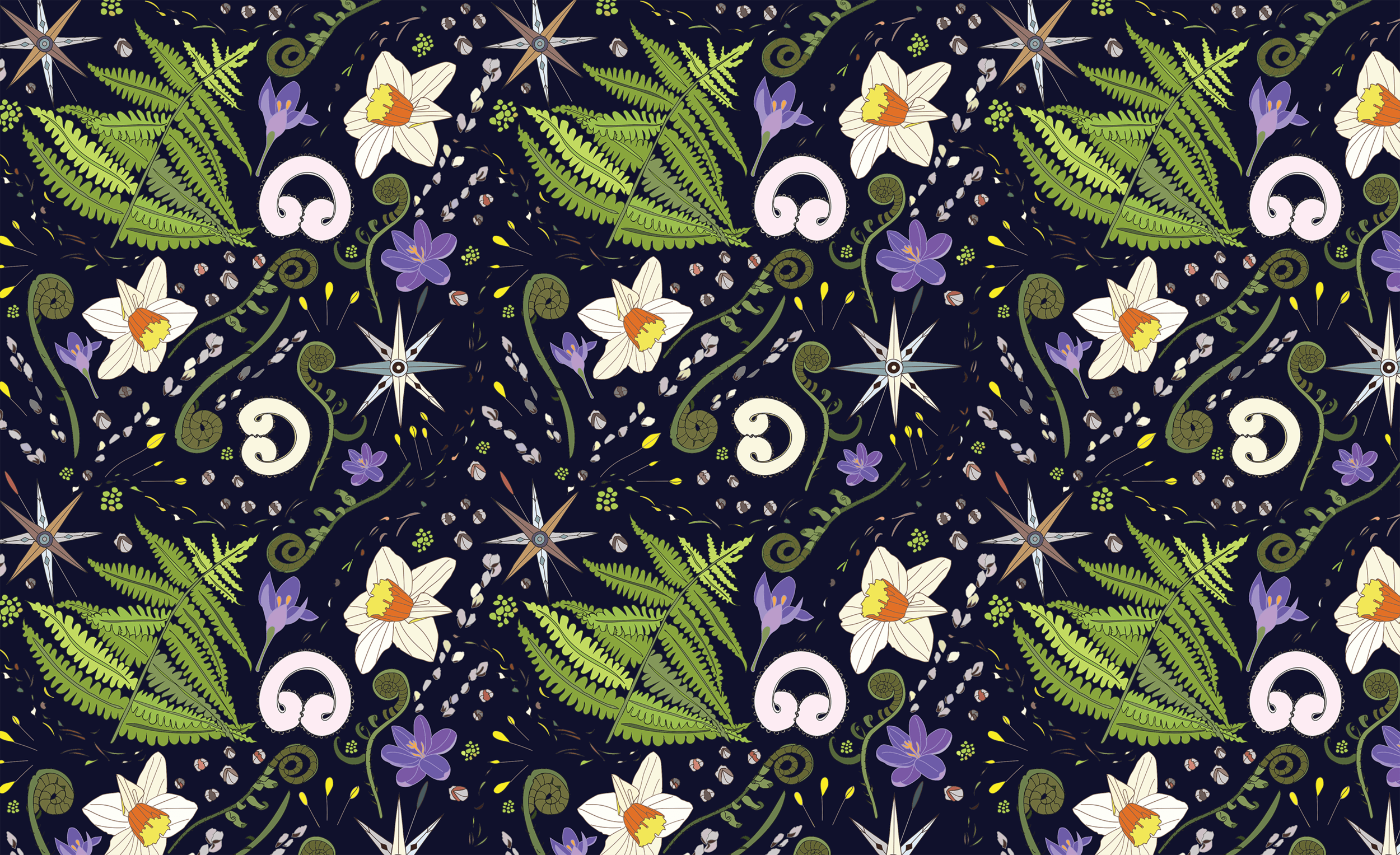 Spring Wind Pattern repeat with dark background