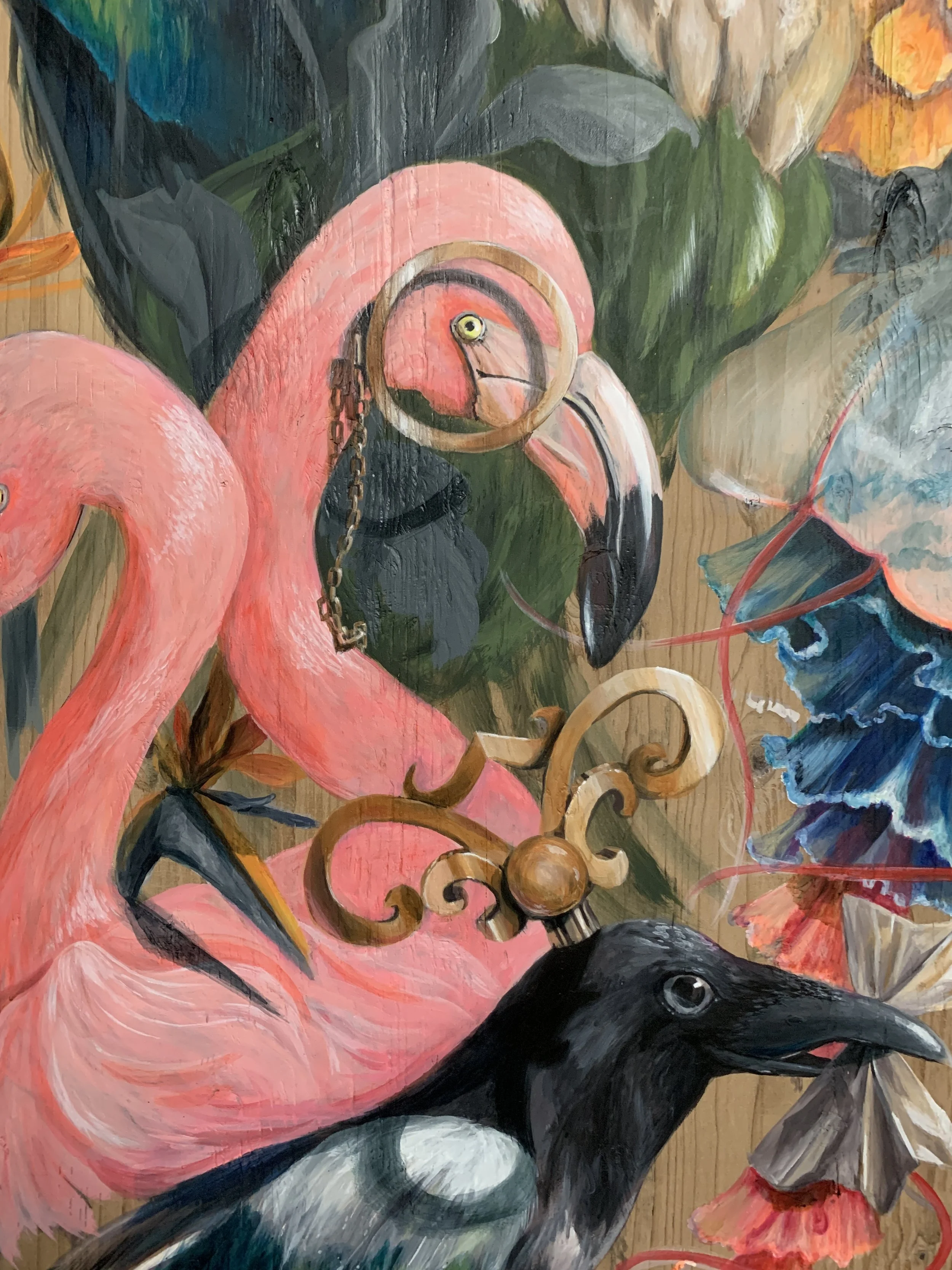   Wind Up Birds Mural: 2025   Acrylic on Wood Panel  Public installation Menlo Park, CA 