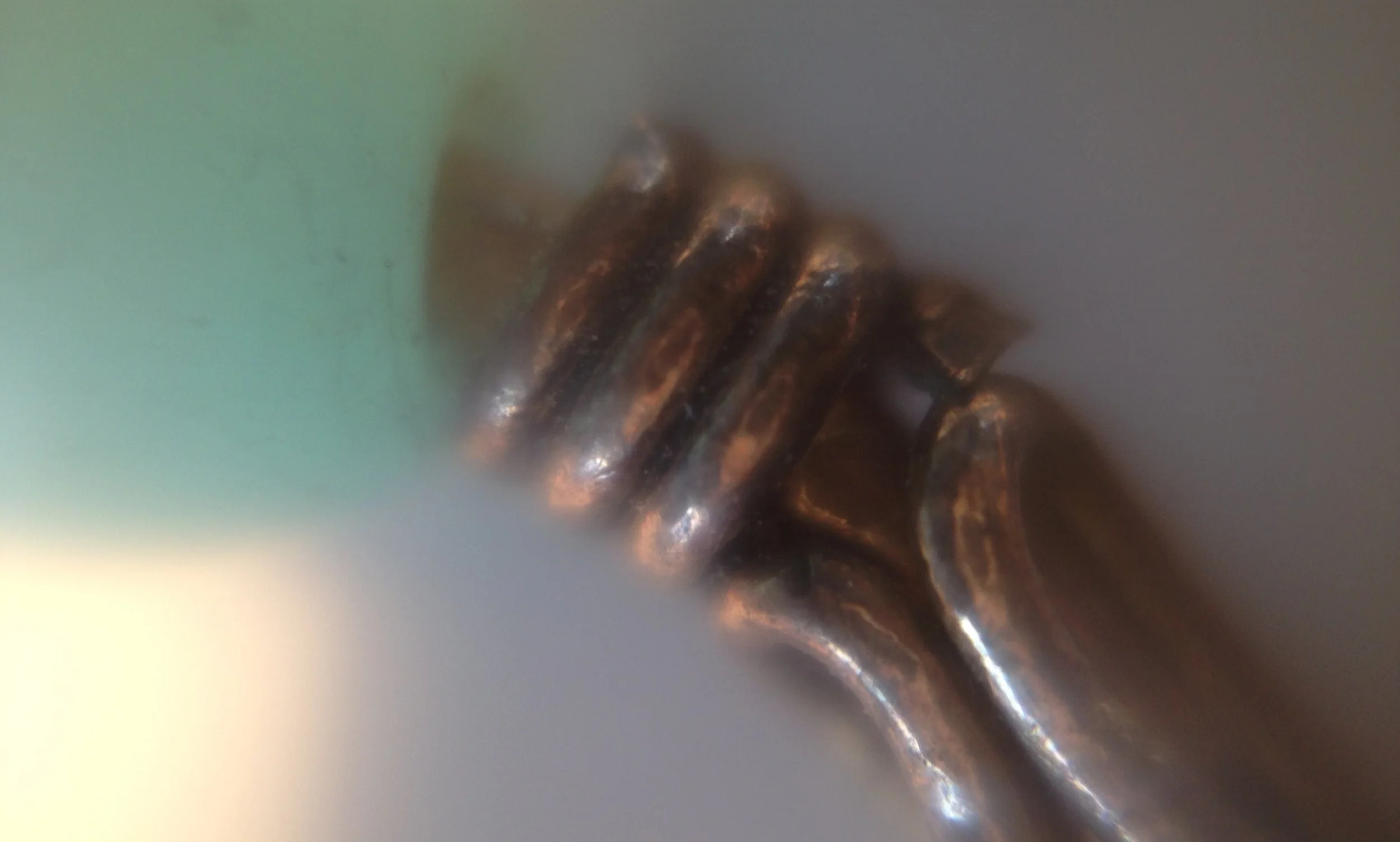 Microscopic photo of earring hoop (taken with iPhone 5).