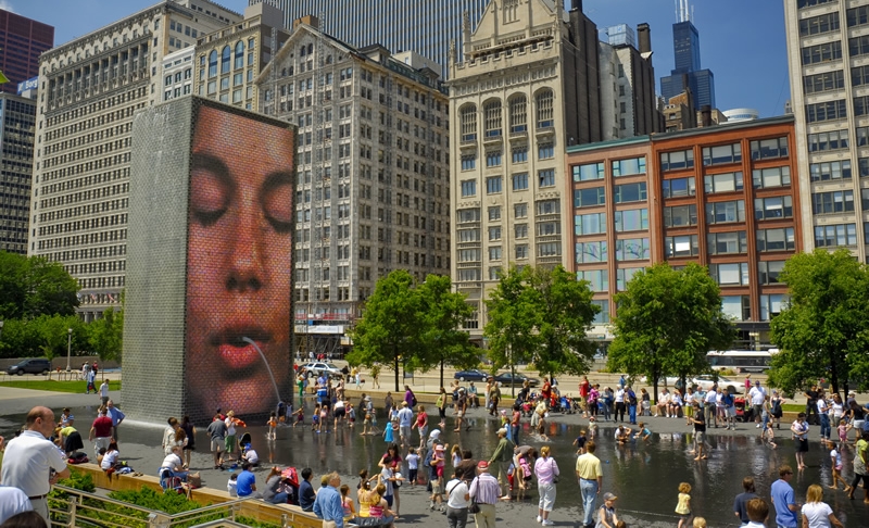 Crown Fountain by Jaume Plensa; photo from the City of Chicago site.