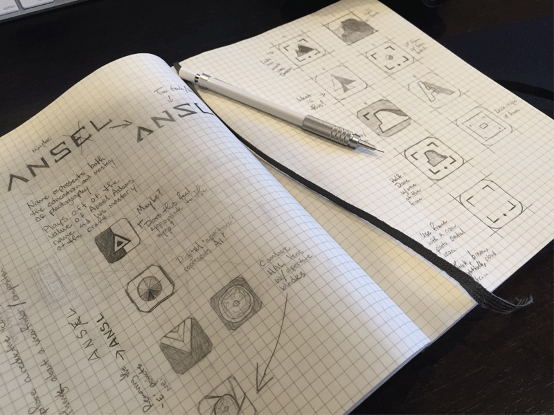 This is a sample of some of the early name and icon sketches, which is important because I like to try things out on paper, it's a faster way to process my thoughts and ideas.