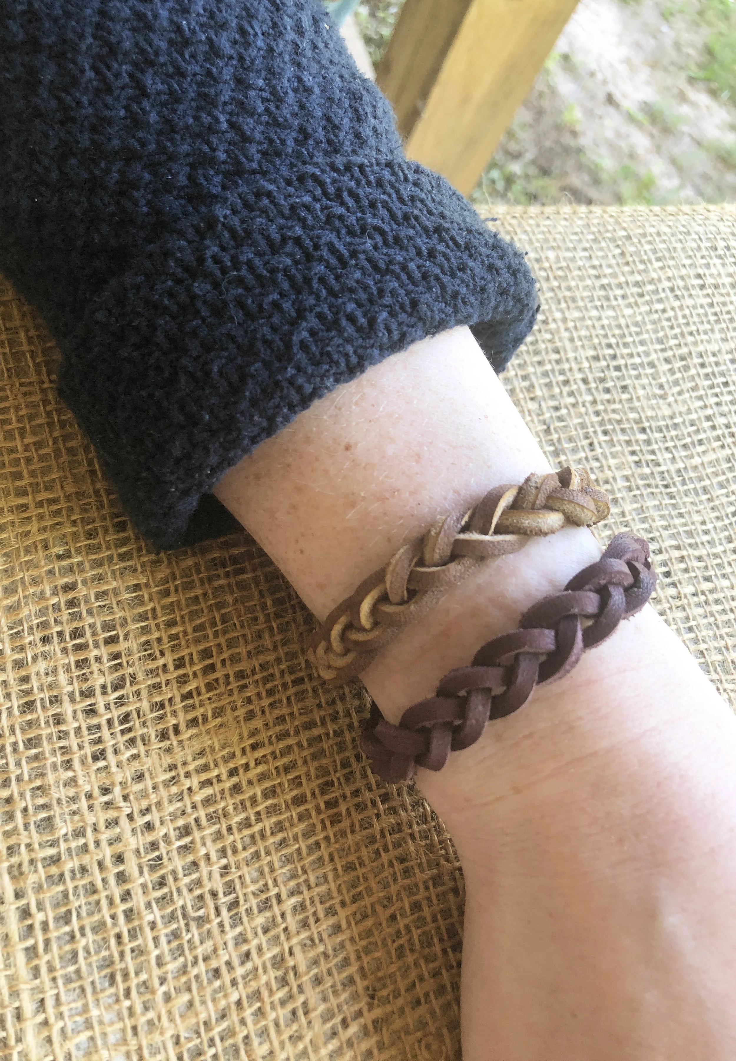 Braided leather bracelets that I designed, speced, and prototyped.