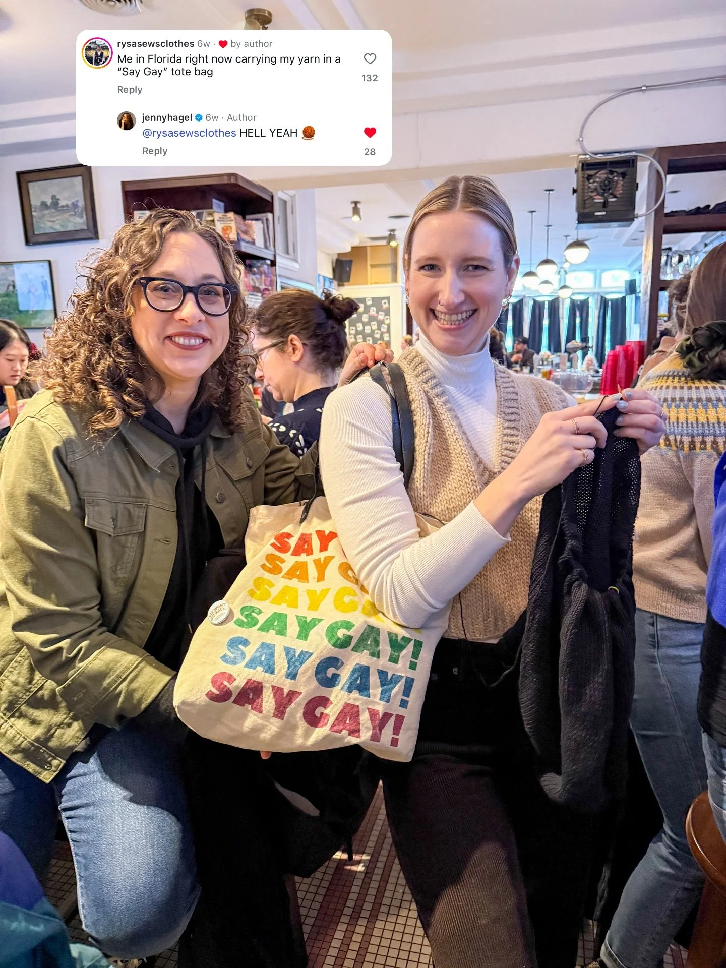 We love a full circle moment!

I will never stop knitting out of my Say Gay tote 🌈🧶

Shout out to knit club at @wilkasnyc for the space to celebrate women&rsquo;s sports, queerness, and fiber arts