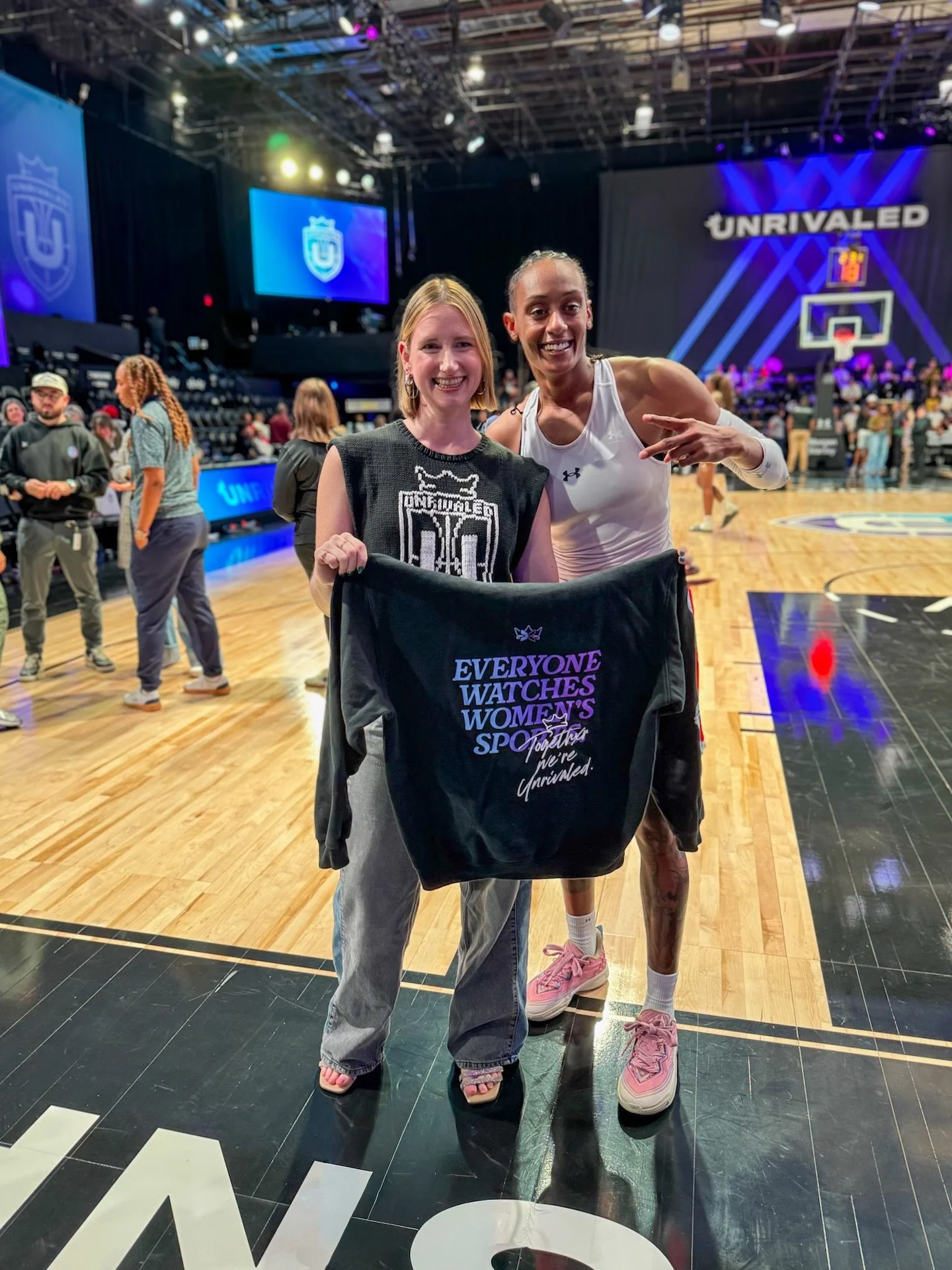 I can&rsquo;t believe the @unrivaledbasketball regular season is already over! It brought me so much joy to see it end with a @brittbundlez game winner 

When I gifted Slim the knit jersey, she gave me her Everyone Watched Unrivaled hoodies which I h