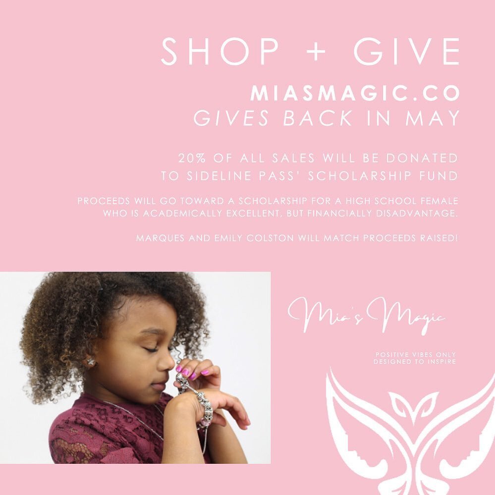 Only four more days to shop with @miasmagic.co in May and give back! Mia&rsquo;s Magic will donate 20% of all sales to the Sideline Pass Scholarship Fund. Donation matched up to $2,500! Thank you Mia&rsquo;s Magic!! 

The pieces are designed to inspi