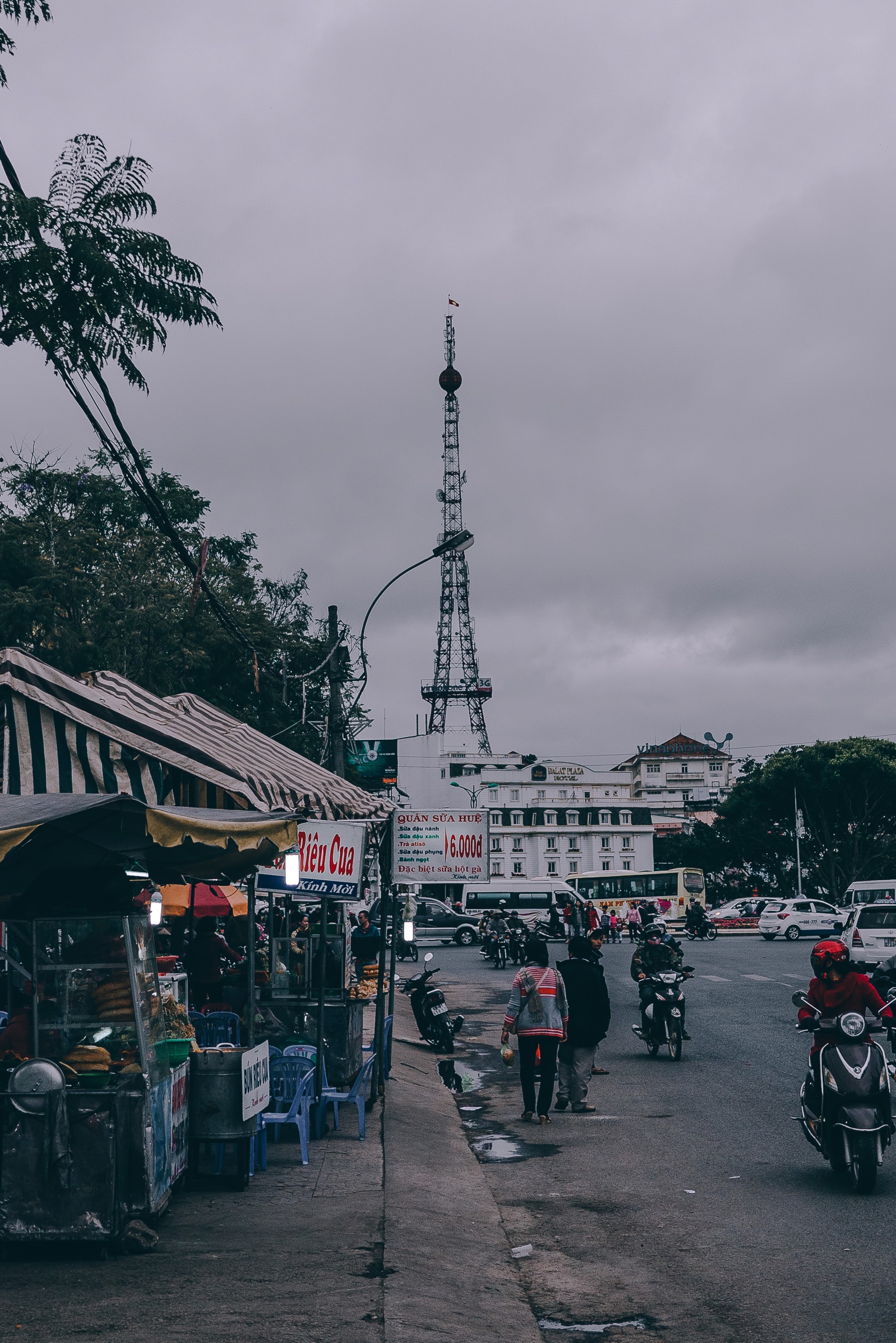 A mini replica of the Eiffel Tower built right smack in the middle of the entire town.