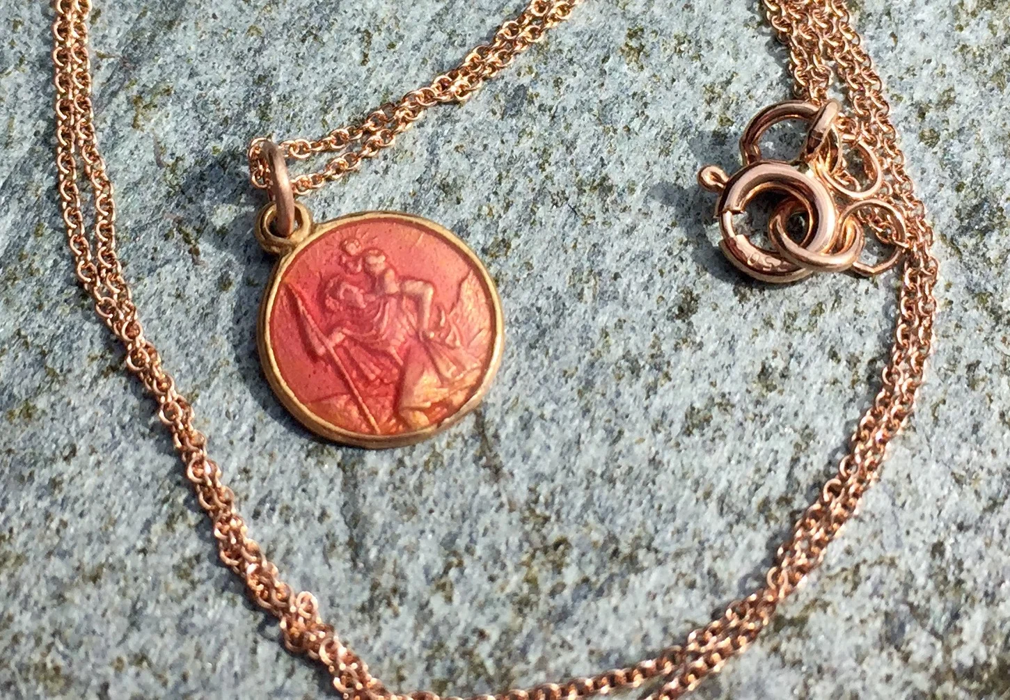 pink coral enamelled st christopher