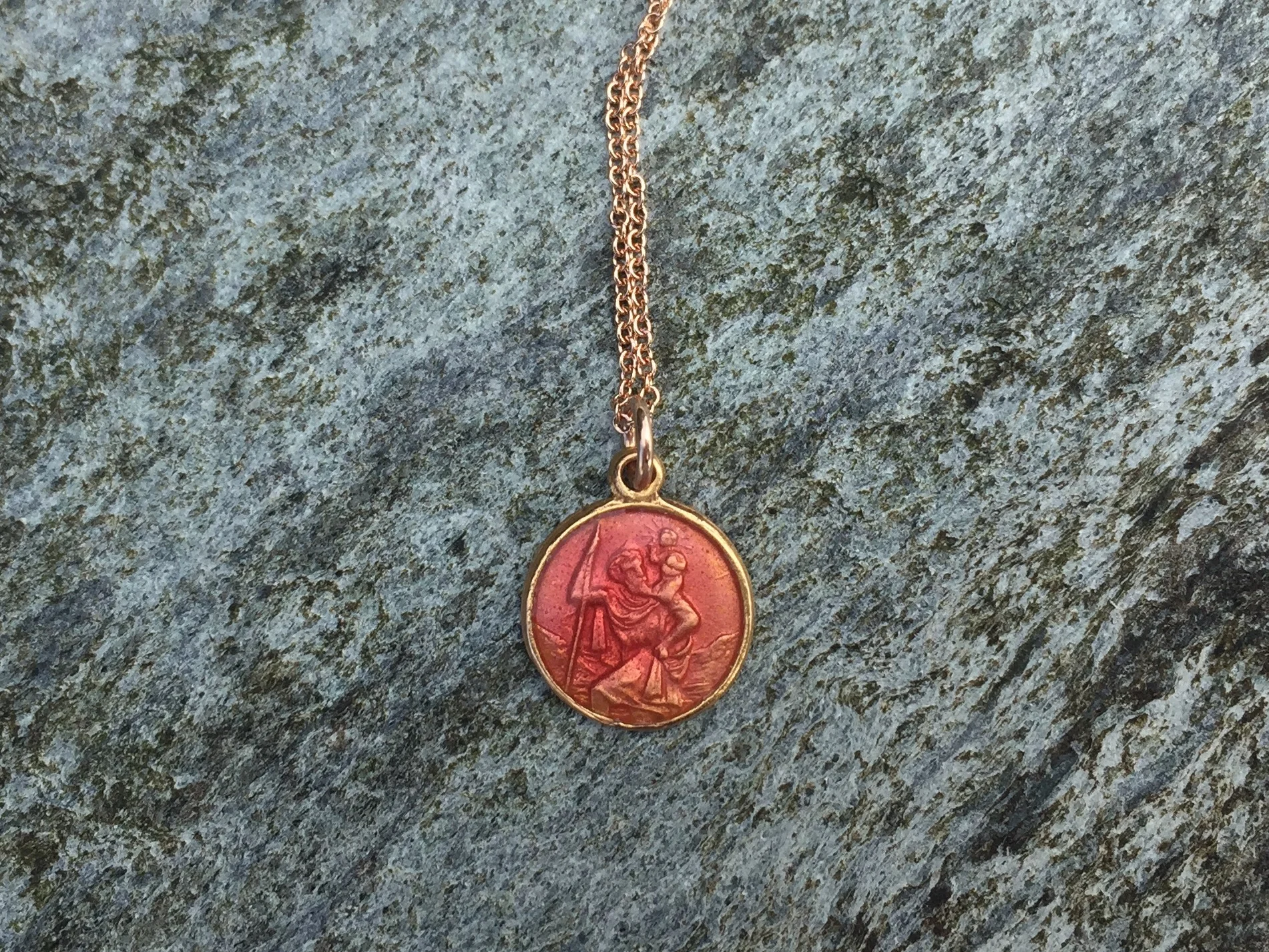 pink coral enamelled st christopher
