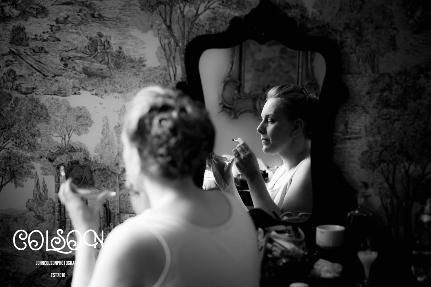 A mirrored reflection in the Brides Manor at Stanbrook Abbey.