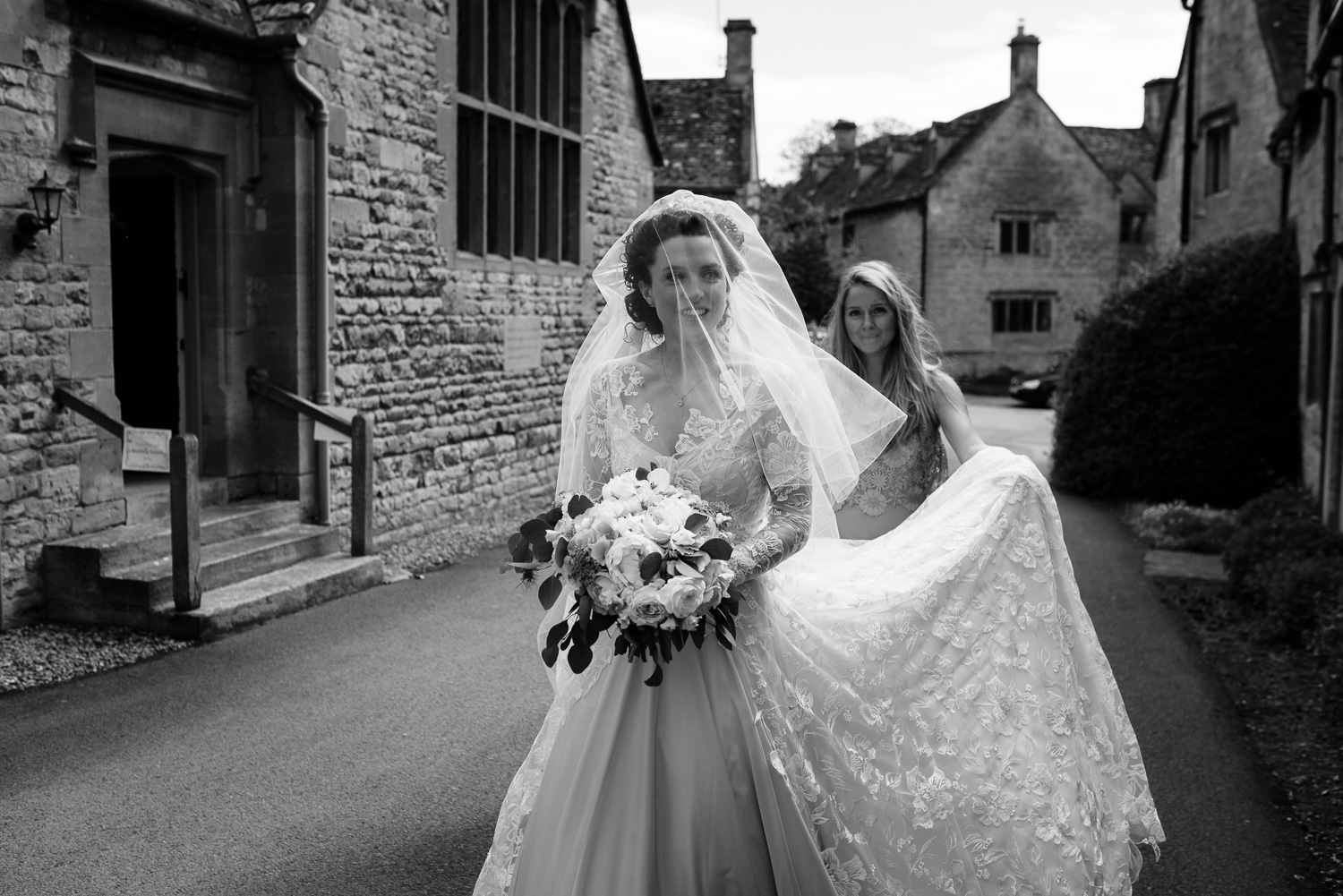 Bride arriving at Church in Stanton, Worcestershire.