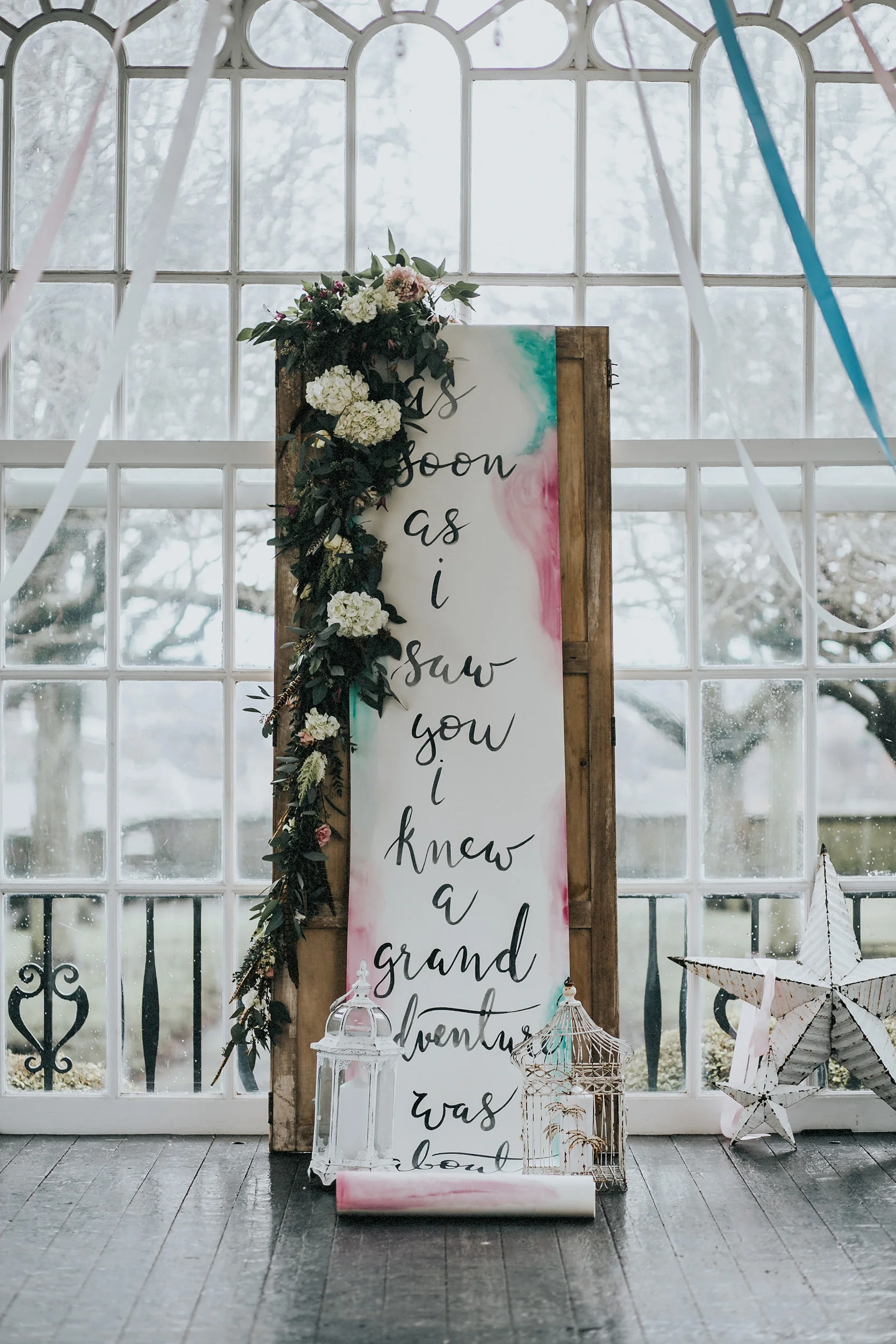Wedding day modern calligraphy scroll with hand illustrated calligraphy