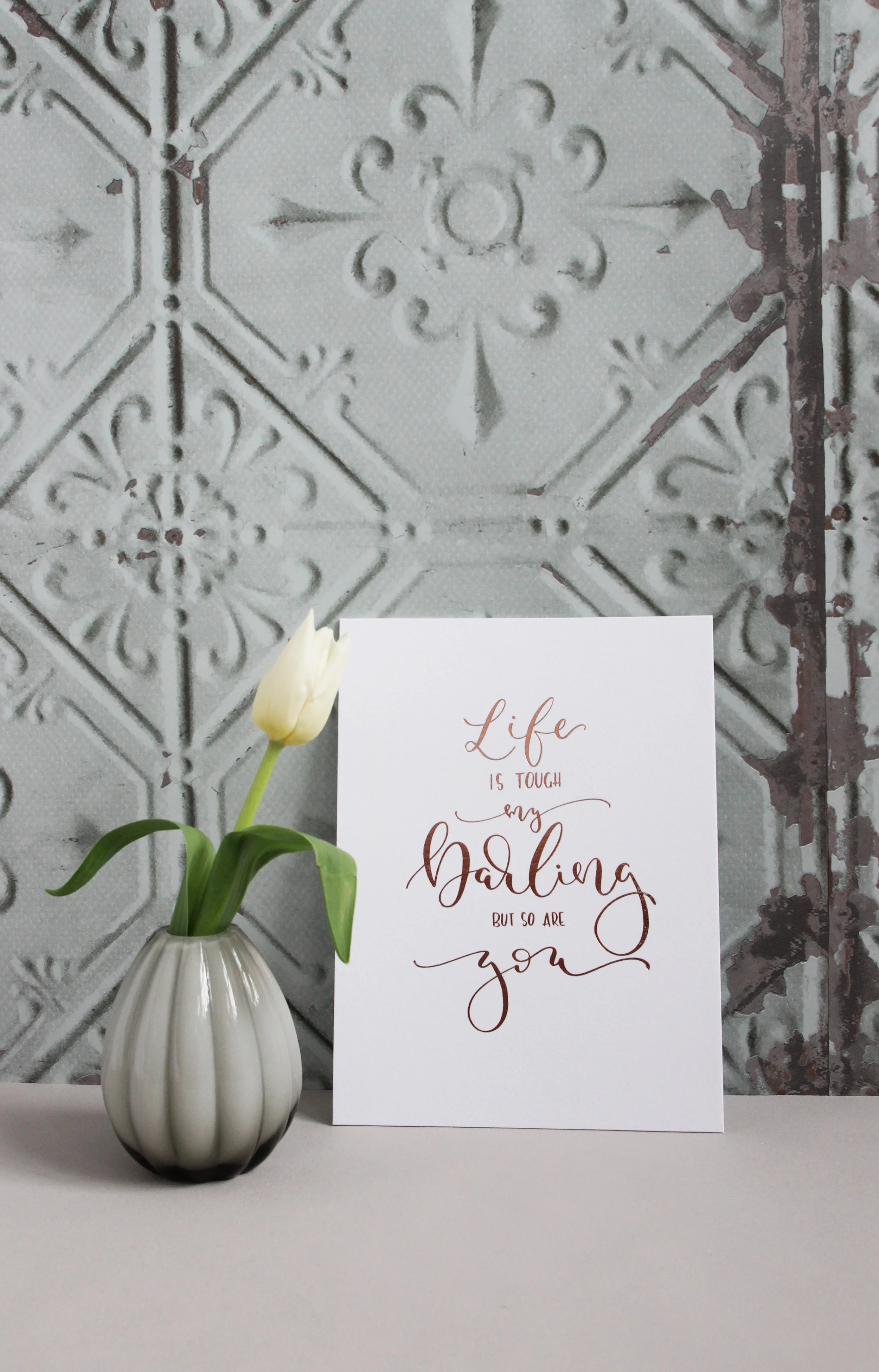 Home and giftware copper foil print with hand illustrated calligraphy